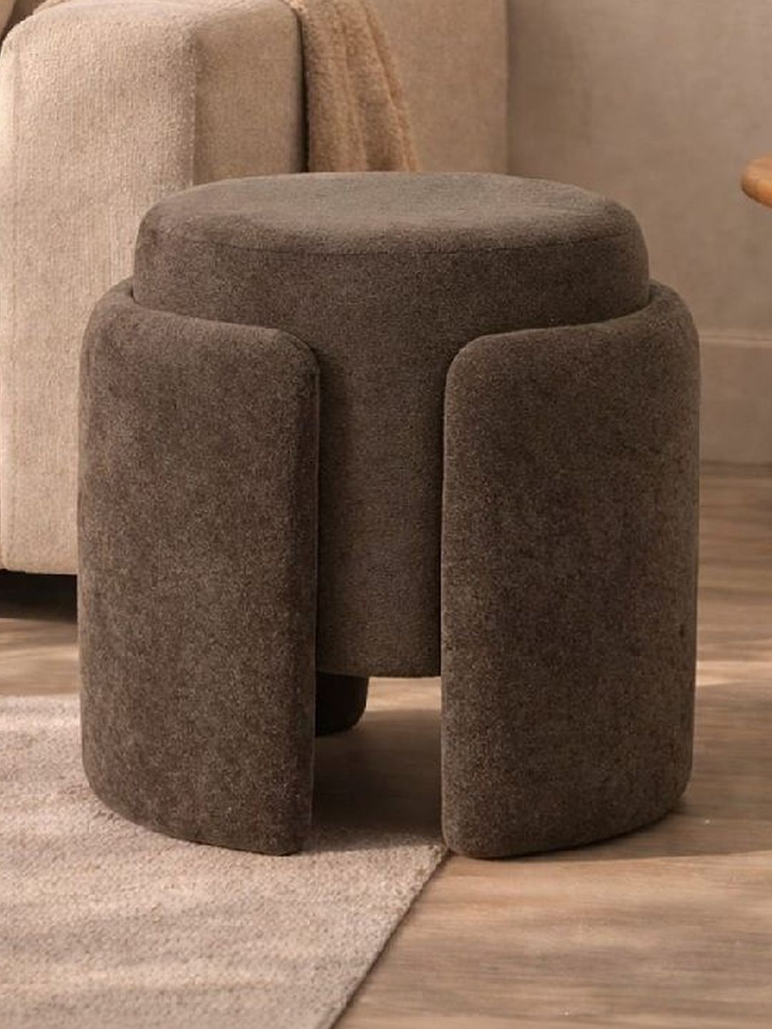 JAICO Brown Round Cushioned Stool For Seating Ottomans-picture-58