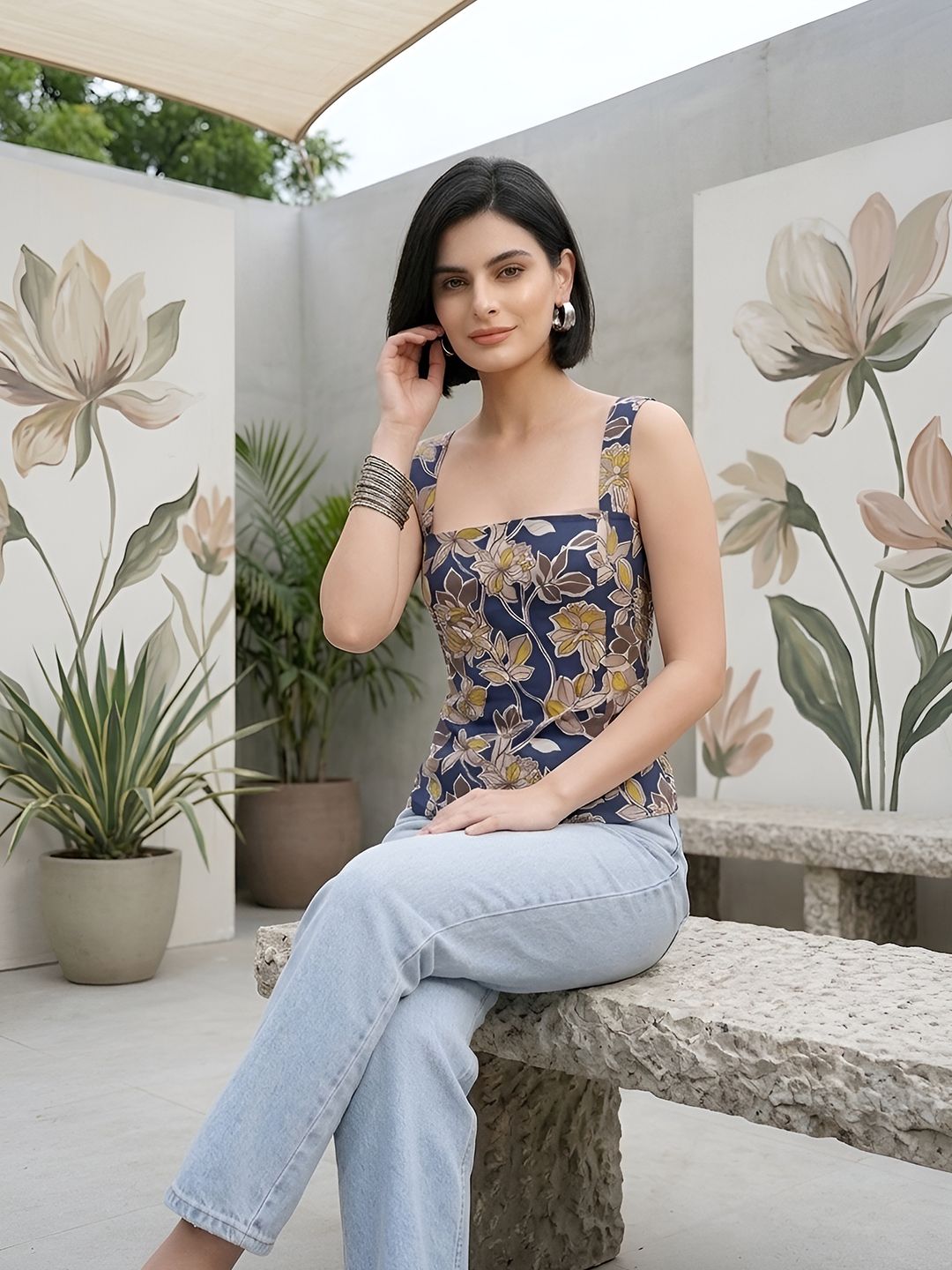 Anouk Rustic Floral Printed Cotton Top view 4