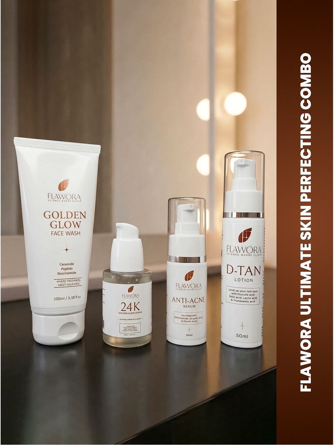 Flawora Set Of 4 Golden Glow Face Wash, 24K & Anti Acne Serum & D-Tan Lotion-image-28