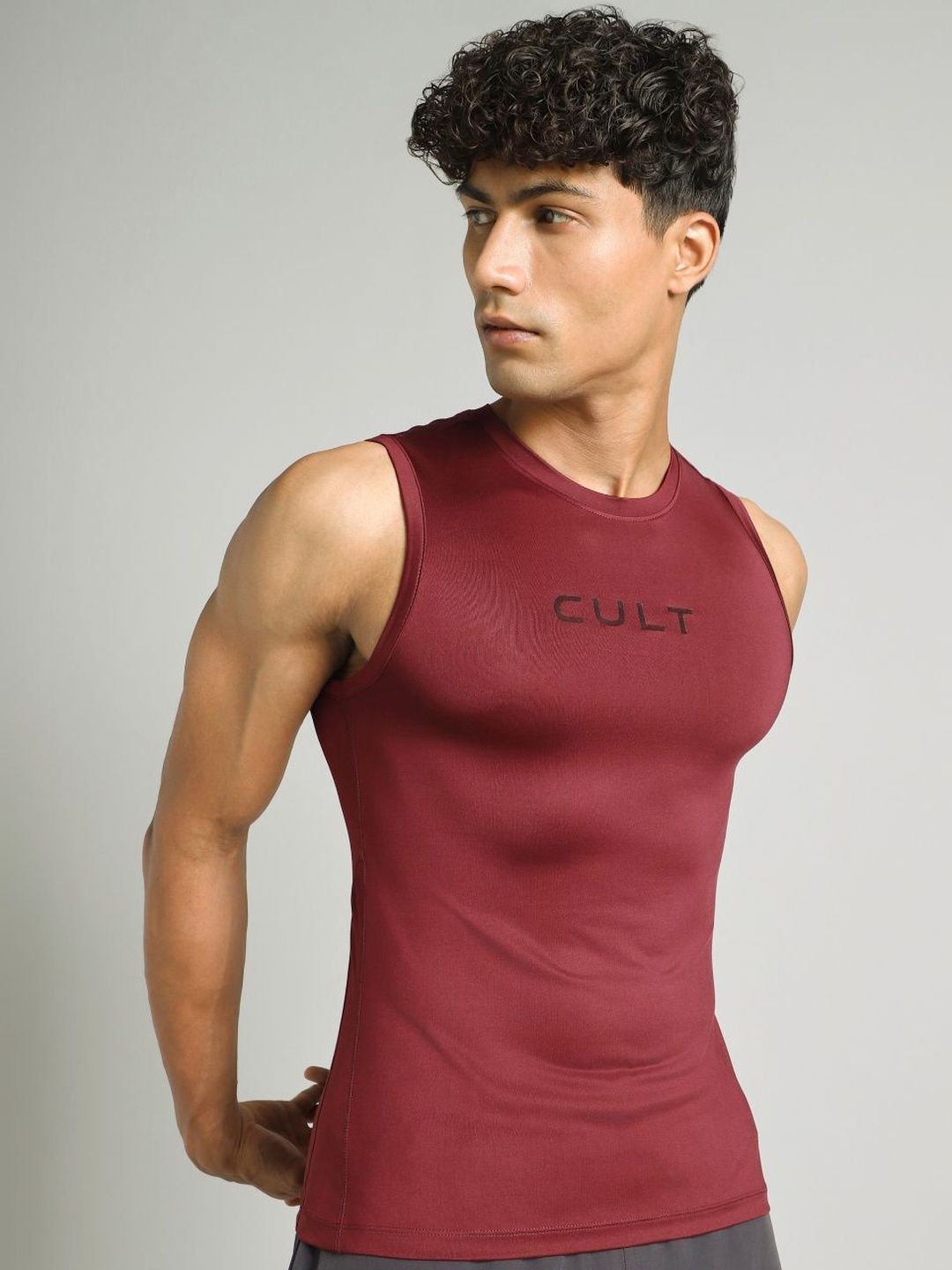 CULT Men's Maroon Power Lifter Compression T-shirt-image-29