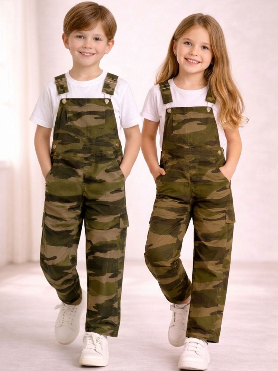 Cherry Crumble Kids Camouflage Printed Pure Cotton Straight Leg Short Dungarees-picture-4