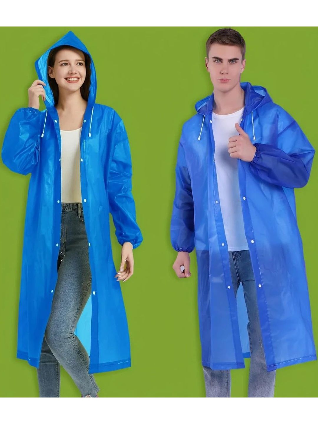 Infispace Men Women Pack of 1 Eva Navy Color RaincoatHeavy Rain EVA Transparent Knee Length Raincoat for Men Women | Lightweight Waterproof Rain Jacket with Button Closure for Hiking Trekking Camping Fishing Outdoor Travel | Clear Rain Gear-image-2