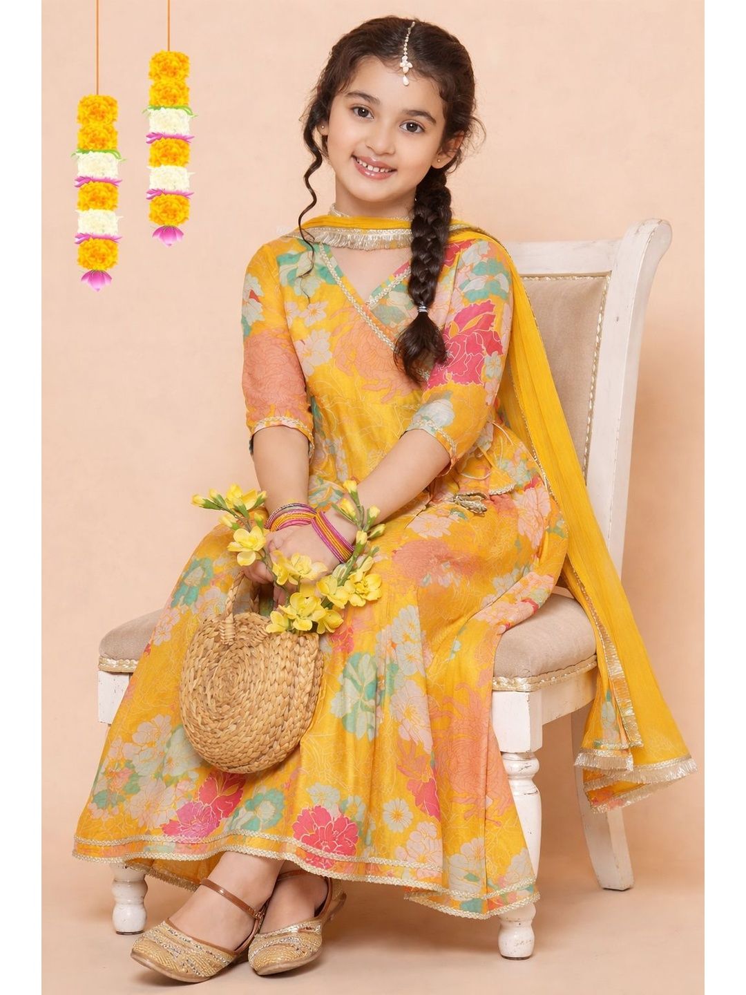 2ni8 lifestyle Girls Printed Kurta with Sharara & With Dupatta-image-9