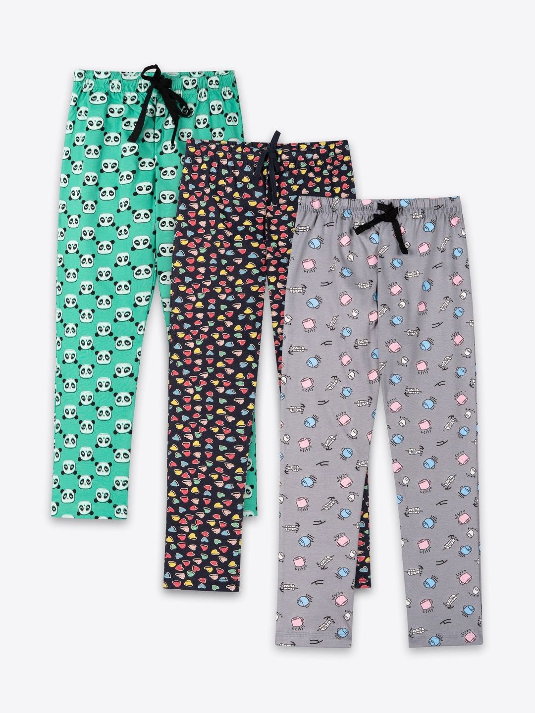Ariel Girls Pack Of 3 Cotton Printed Mid Rise Lounge Pants-picture-43
