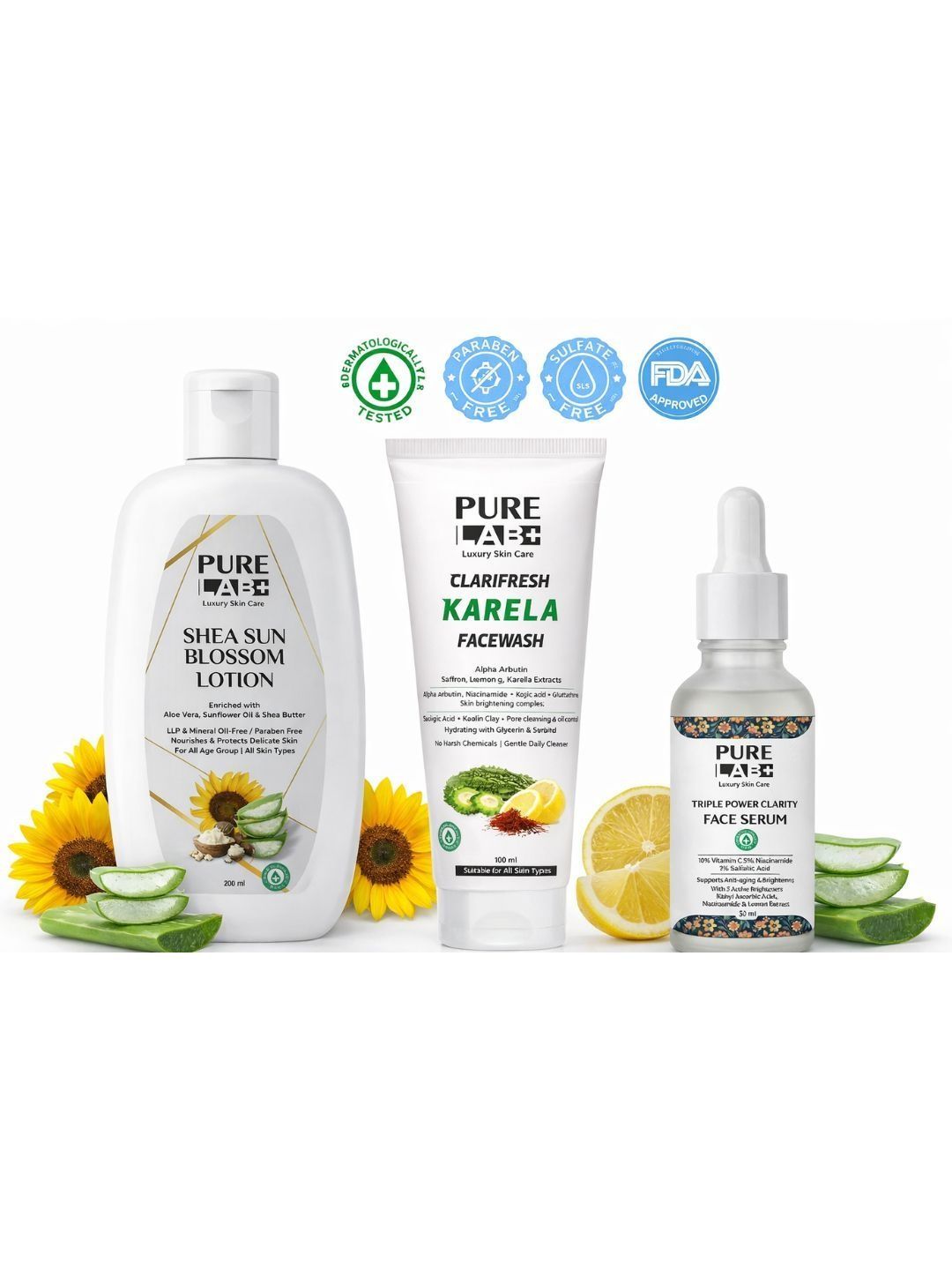 Pure Lab+ Set Of 3 Shea Sun Blossom Lotion & Karela Facewash With Triple Power Face Serum-picture-28