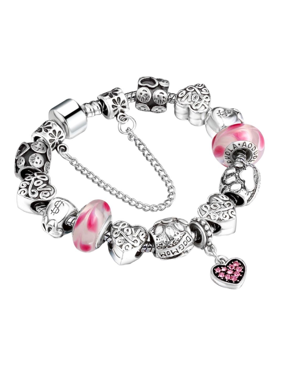 Young & Forever Unisex Sterling Silver Cubic Zirconia Silver-Plated Charm Bracelet-image-47