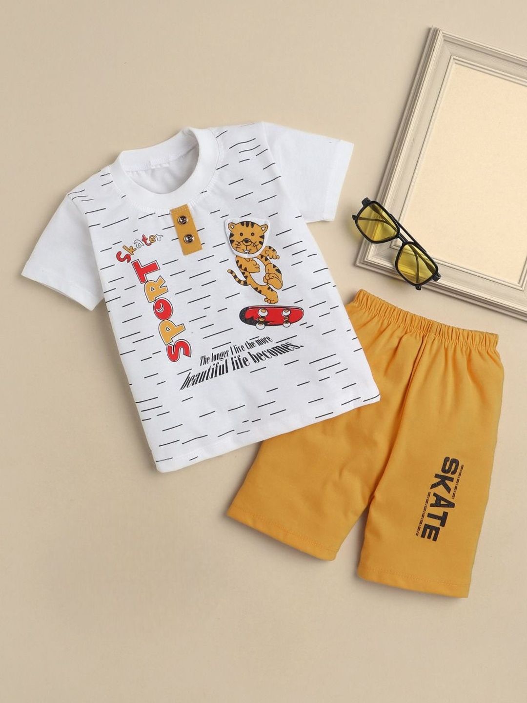 Sangria Boys Printed Round Neck T-shirt & Shorts Clothing Set-picture-34