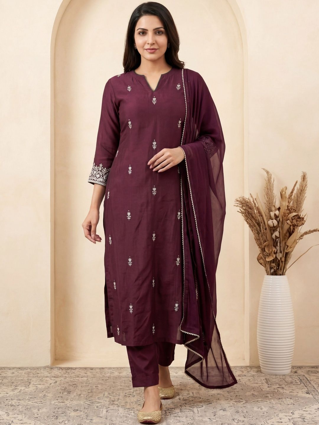 Anouk Mirage Women Ethnic Motifs Embroidered Regular Thread Work Pure Silk Kurta with Trousers & With Dupatta-picture-38