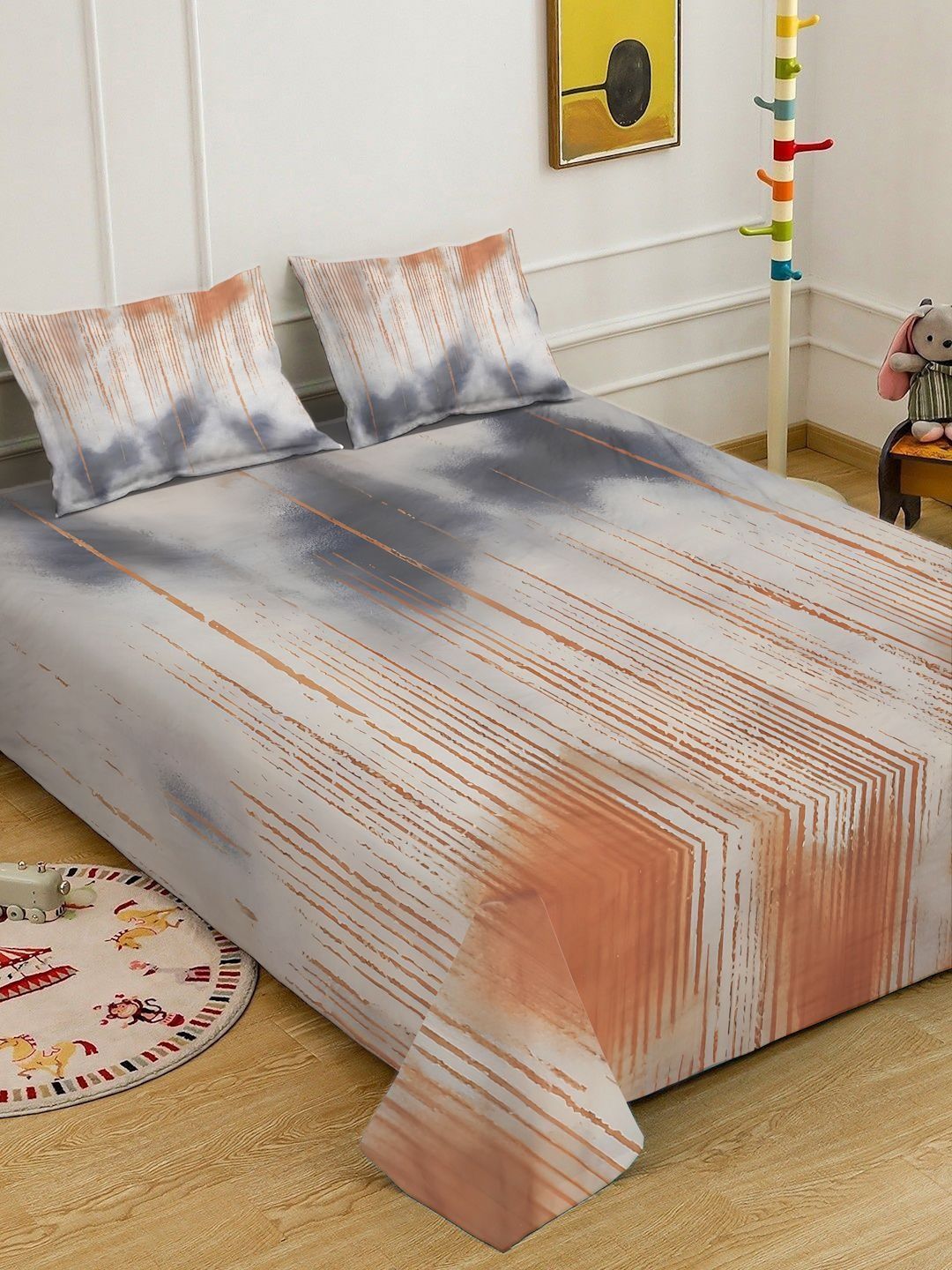 KLOTTHE White & Grey Floral 300 TC King Fine Bedsheet Set - 2.50 x 2.25 m-image-23