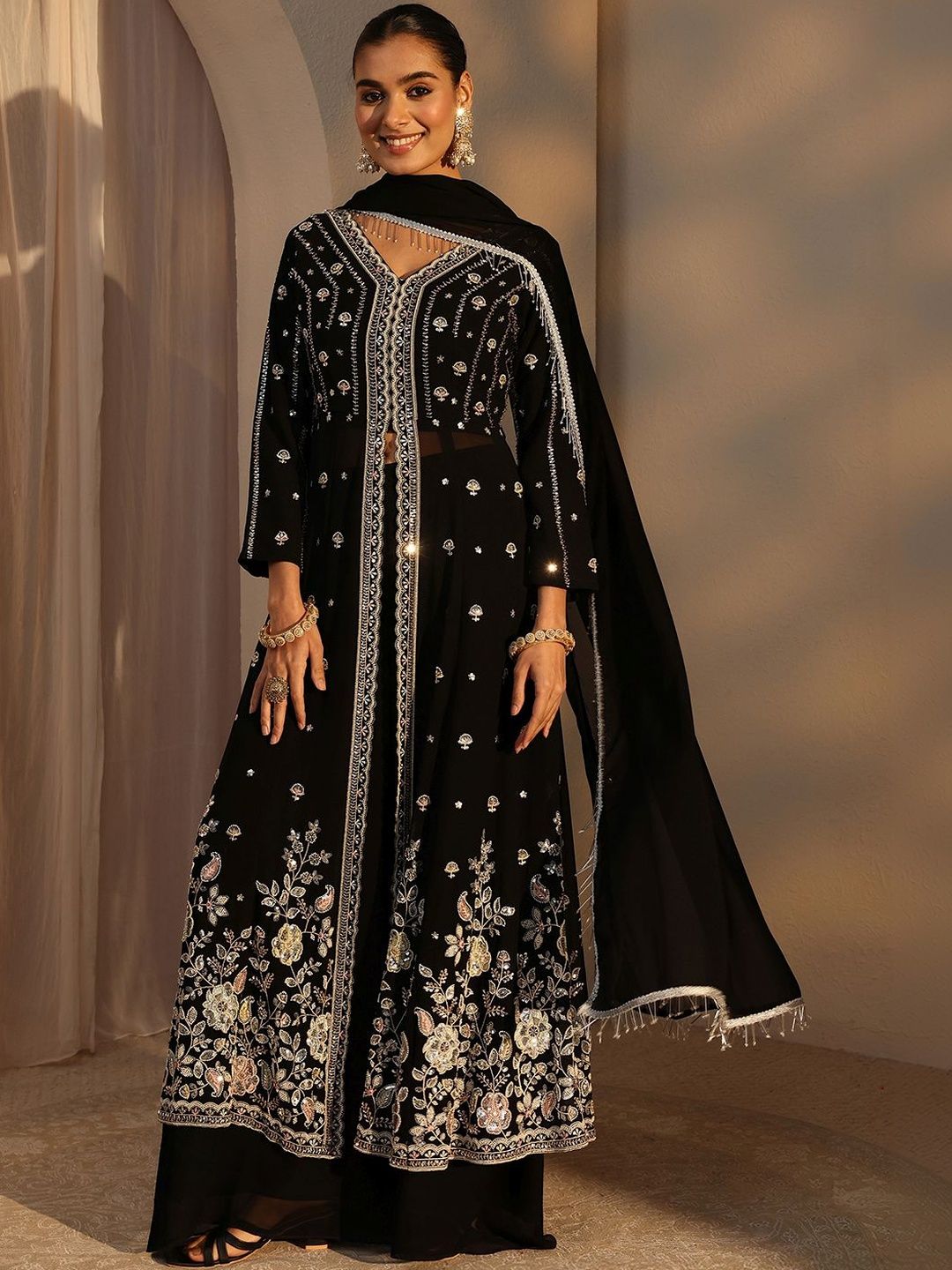 Libas Art Women Floral Embroidered Regular Kurta with Palazzos & With Dupatta-picture-10