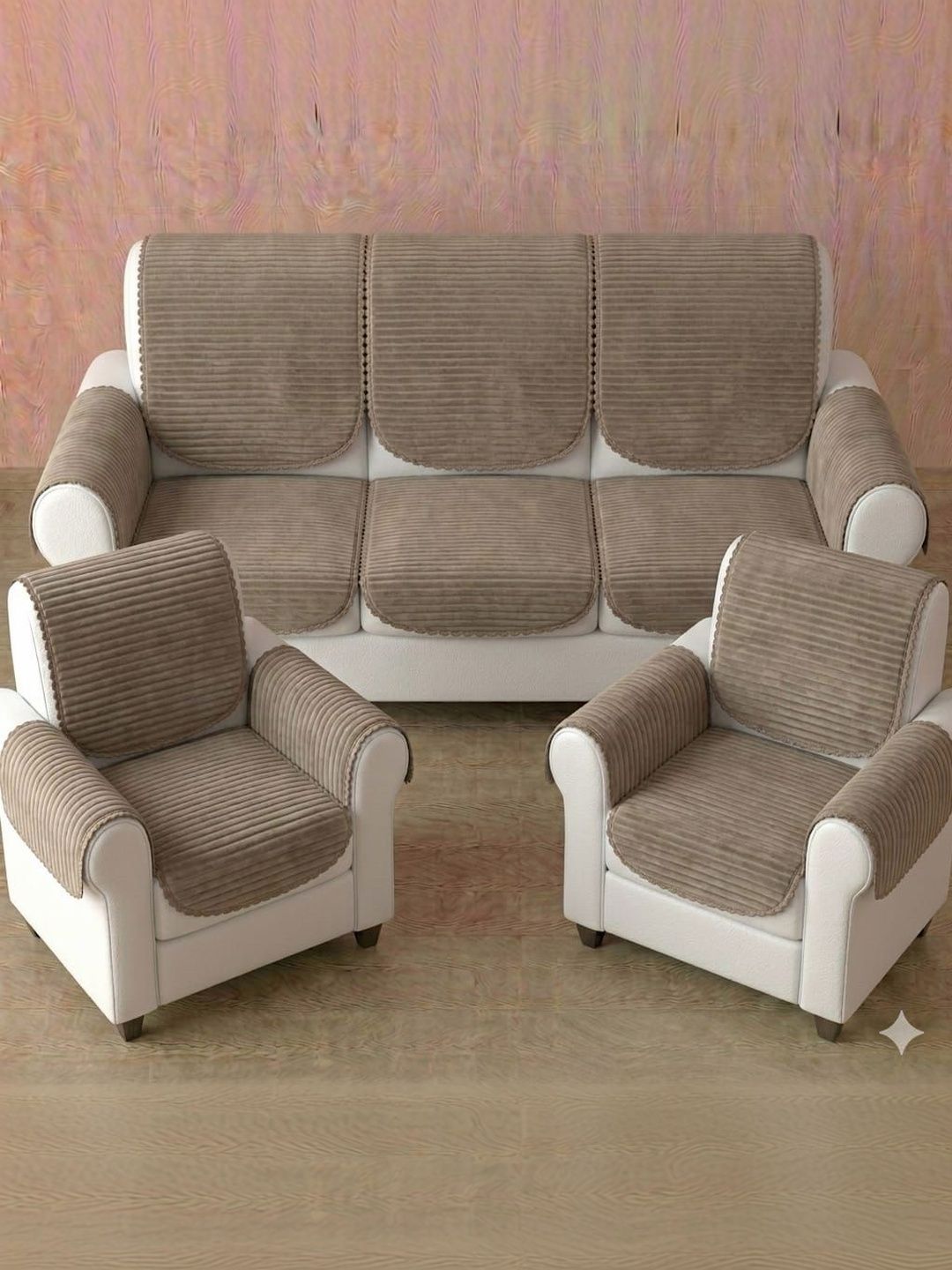 RAINBOW FURNISHINGS Brown Striped Polyester Blend Sofa Cover With Arms-image-42