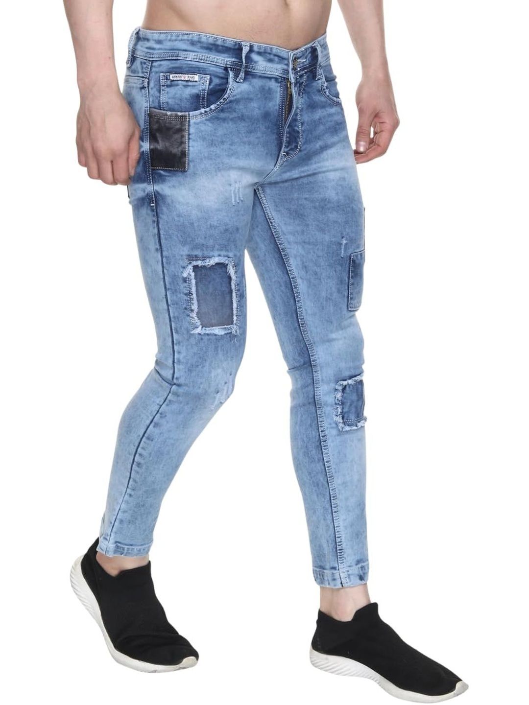 KHASAAB STYLE Men Slim Fit Mid-Rise Mildly Distressed Light Fade Stretchable Jeans-picture-52