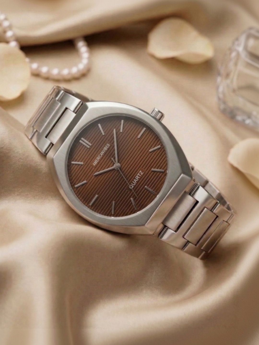 Americanviber Men Brass Patterned Dial & Stainless Steel Straps Analogue Multi Function Watch AVM0046 BROWN-image-33