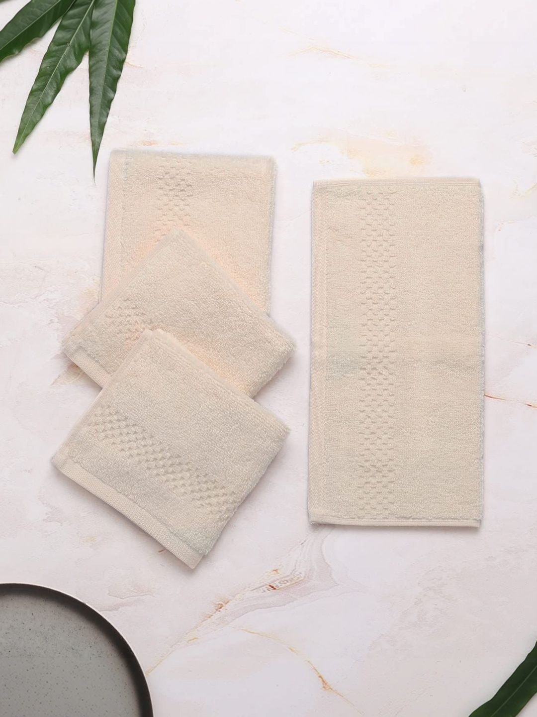 SPACES Beige 4 Pieces 450 GSM Cotton Face Towels-image-47