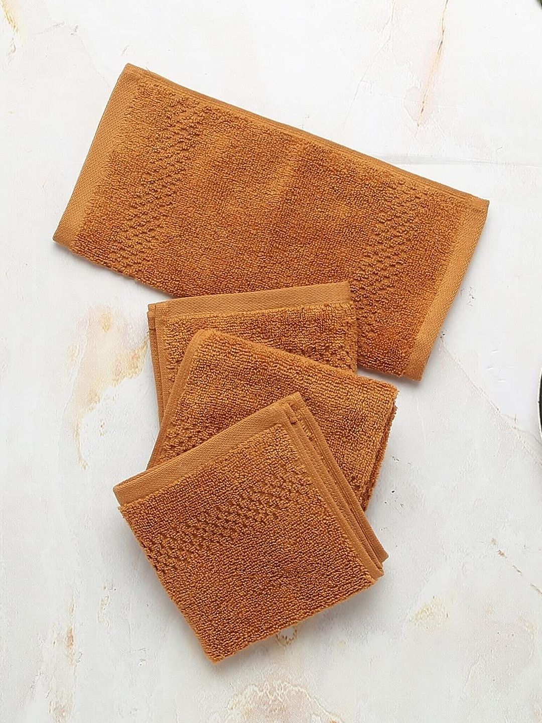 SPACES Set Of 4 Brown 450 GSM Pure Cotton Face Towels-picture-26