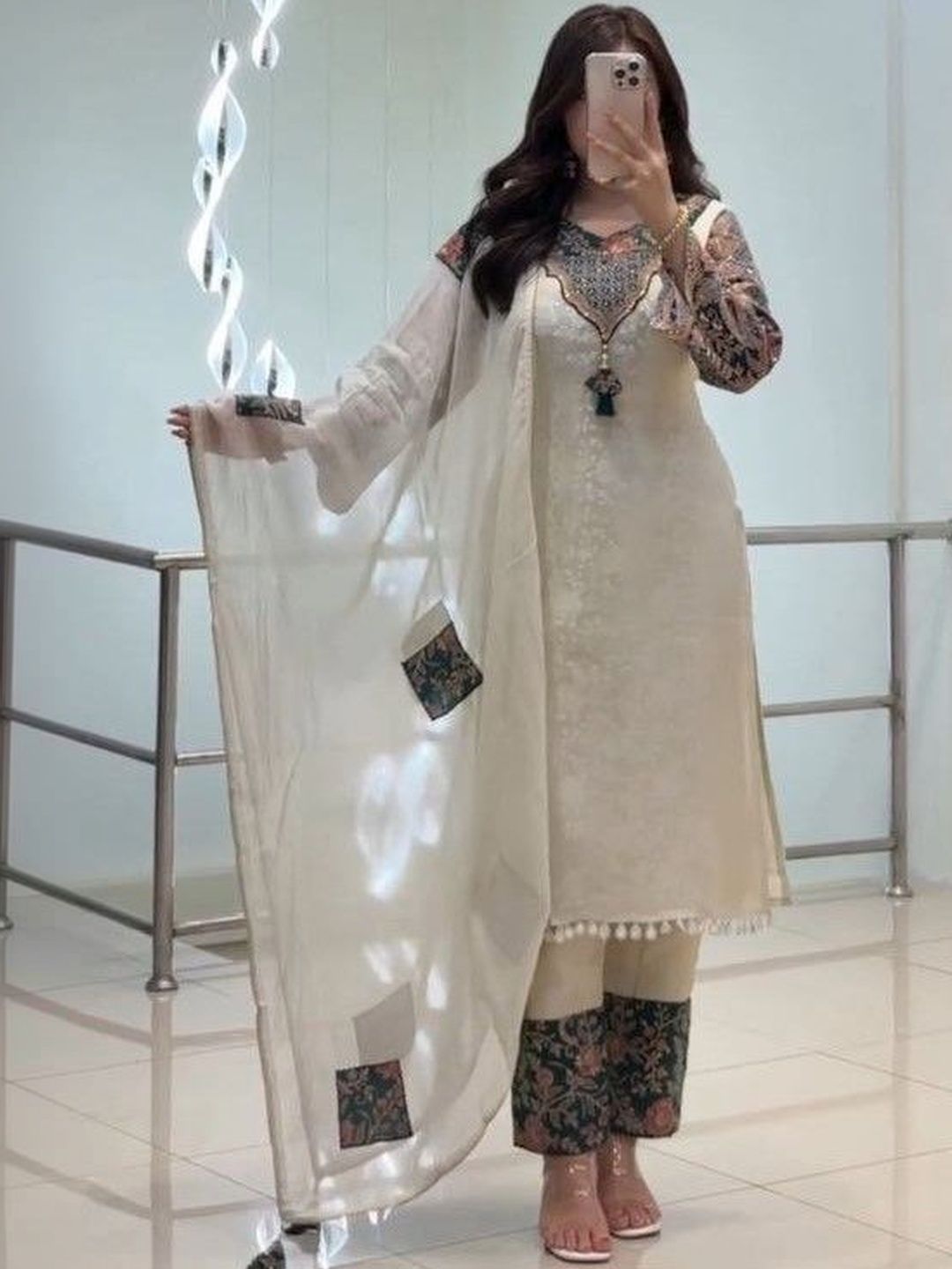 ERA V-Neck Thread Work Pure Silk Blend Thread Work Kurti-picture-39