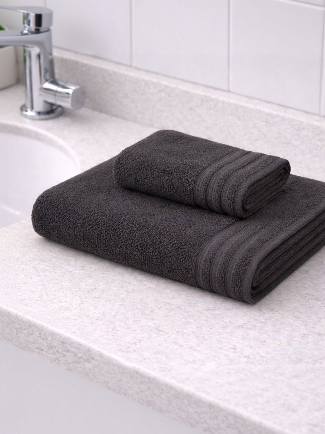JANGID INDUSTRYS Grey & Black 1 Piece Terry Cotton 500 GSM Towel Set-picture-12