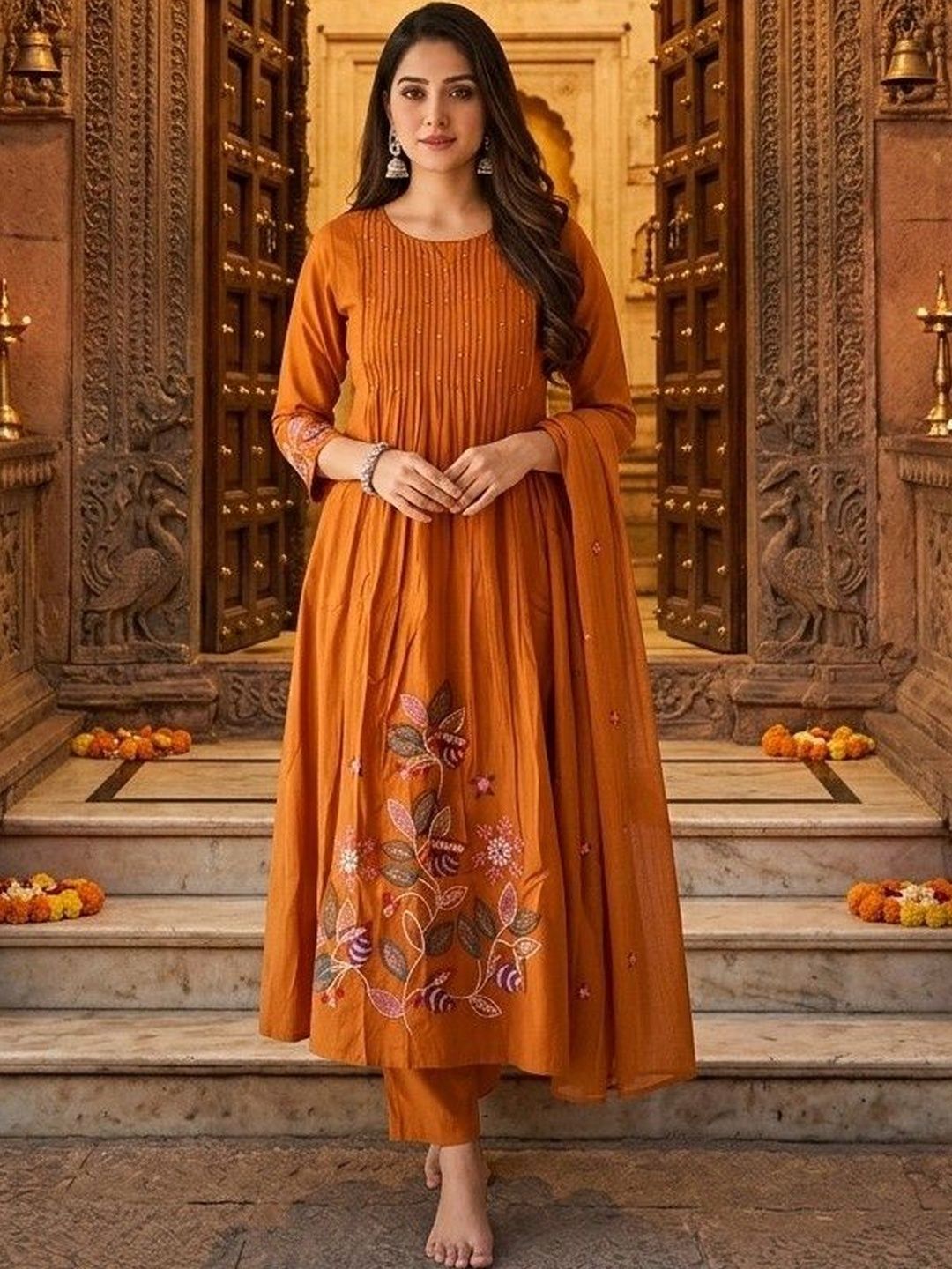 ERA Thread Work Pure Cotton Blend Thread Work Anarkali Kurti-picture-31
