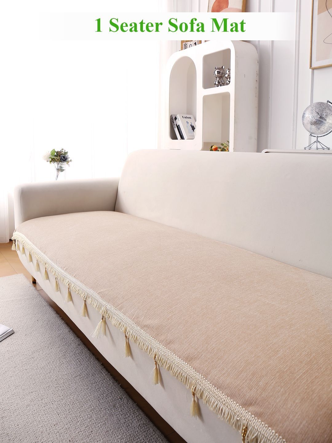 HOKIPO Beige & Beige Solid 1 Piece Sofa Cover Without Arms-image-23