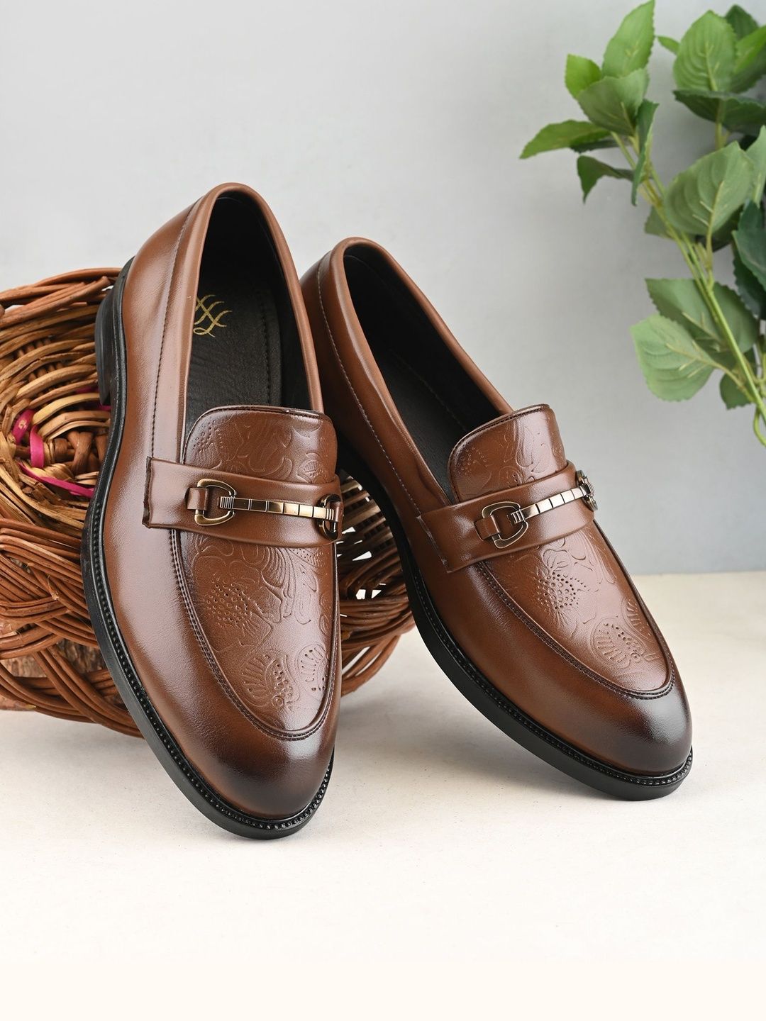 House of Pataudi Men Textured Slip-on Light Weight Comfort Formal Loafers-image-10