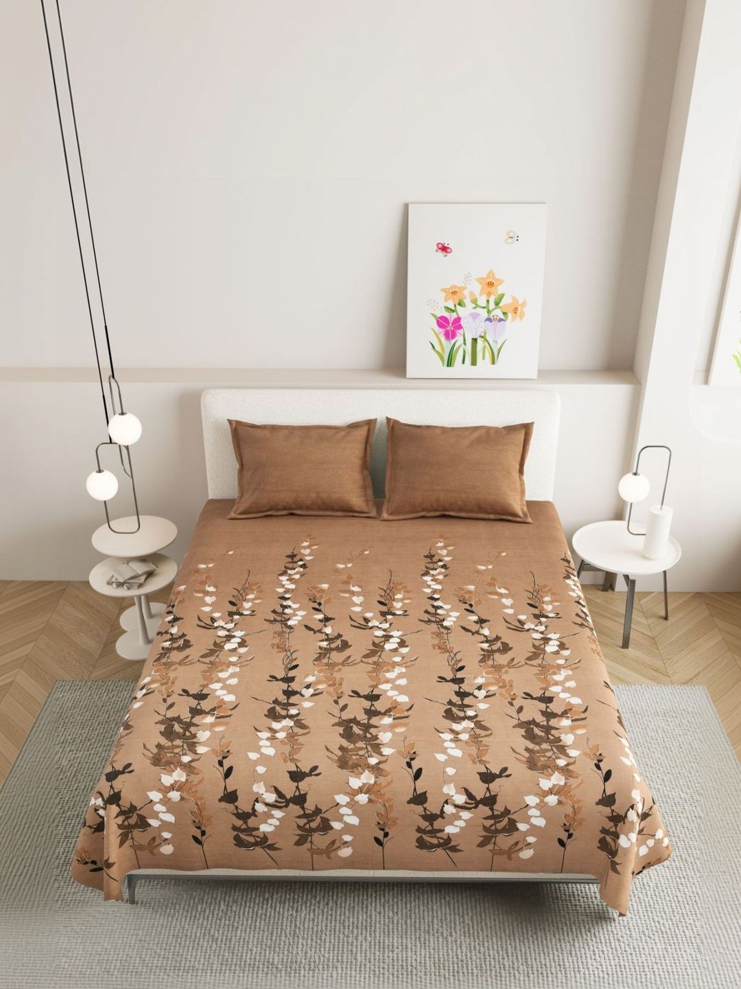 DREAM WEAVERZ Brown Floral 220 TC Bedsheet with 2 Pillow Covers-image-24