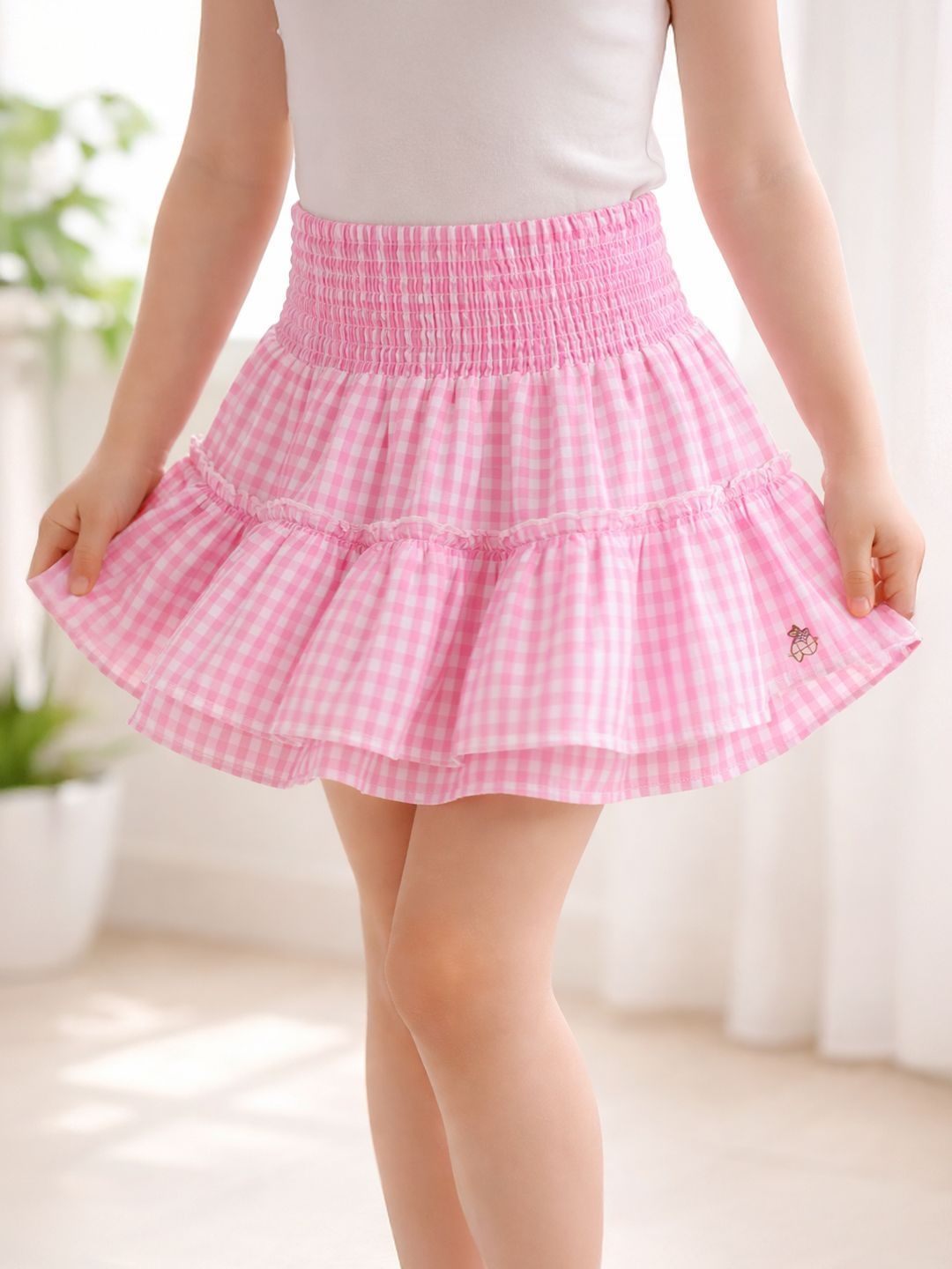 Purple United Kids Girls Cotton Checked Frills Bows and Ruffles Above Knee Tiered Skirt-picture-10