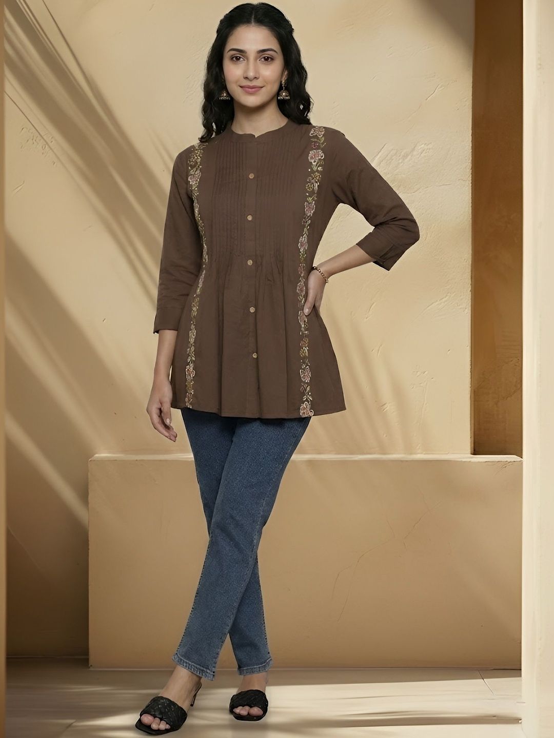 KALINI Mandarin Collar Embroidered Ethnic Tunic-picture-56