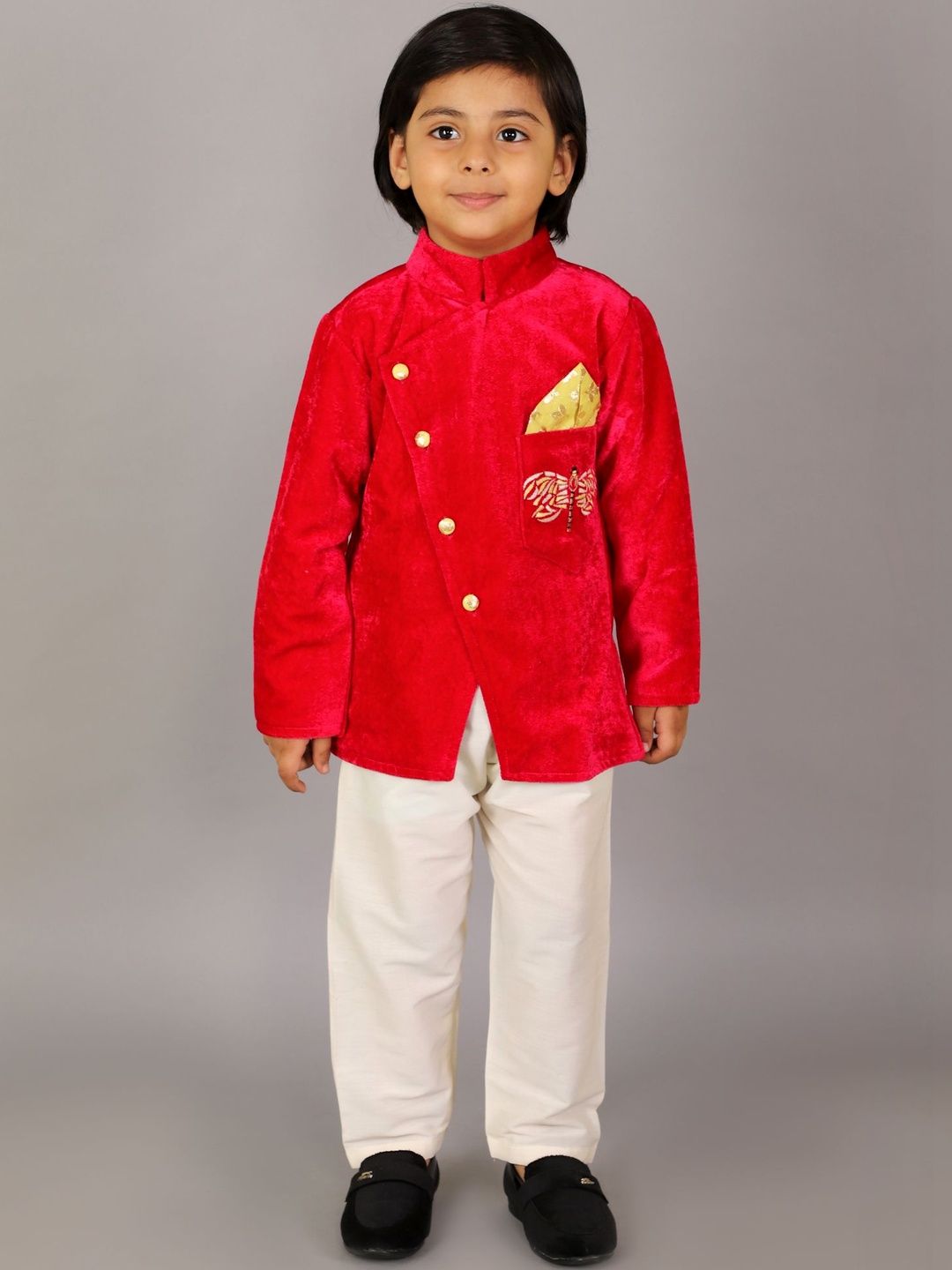 The Little Tales Boys Embroidered Mandarin Collar Cotton Silk Sherwani-picture-24