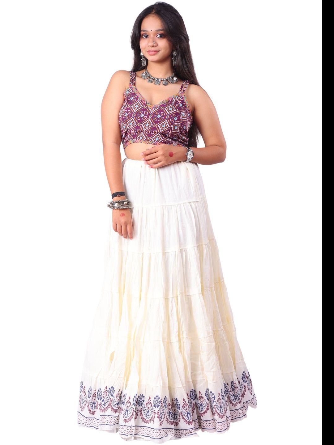 Fabrika16 Women Pure Cotton Self Design Maxi Flared Skirt-picture-43