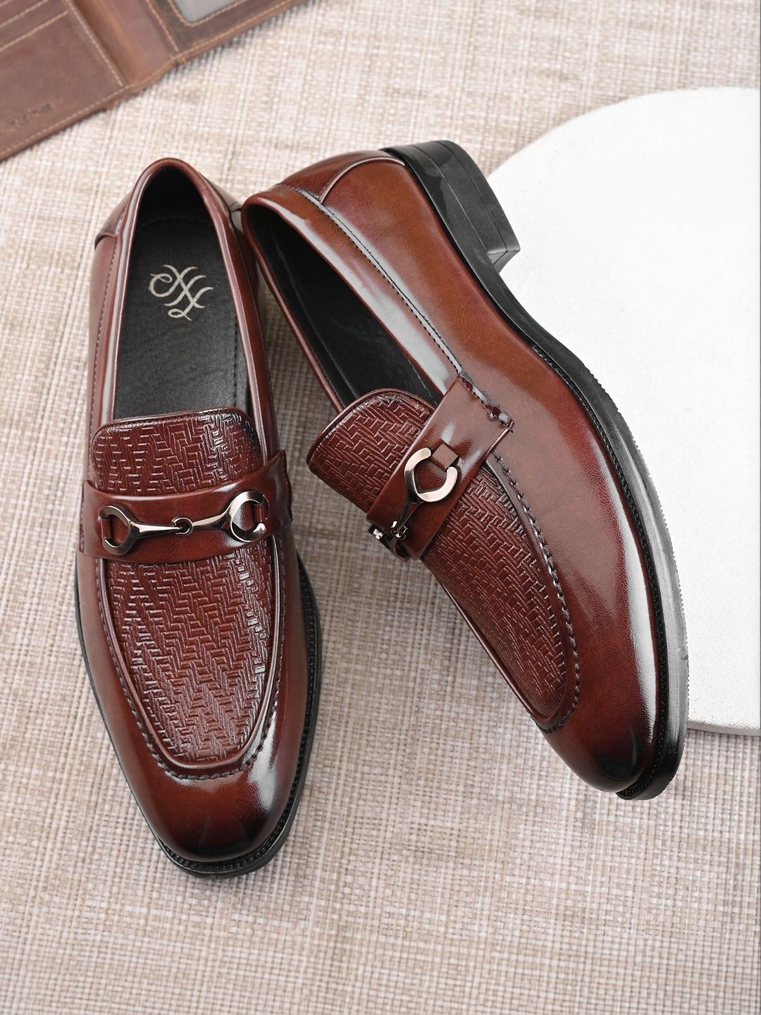 House of Pataudi Men Textured Slip-on Light Weight Comfort Formal Loafers-image-5
