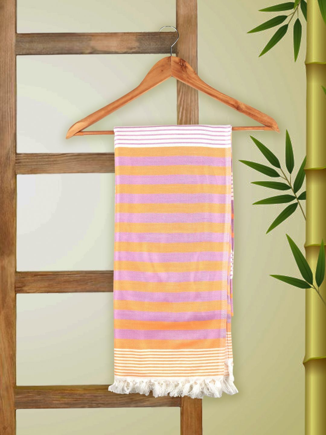 Ramraj Multicoloured & Orange 1 Striped Bamboo 300 GSM Bath Towel-image-33