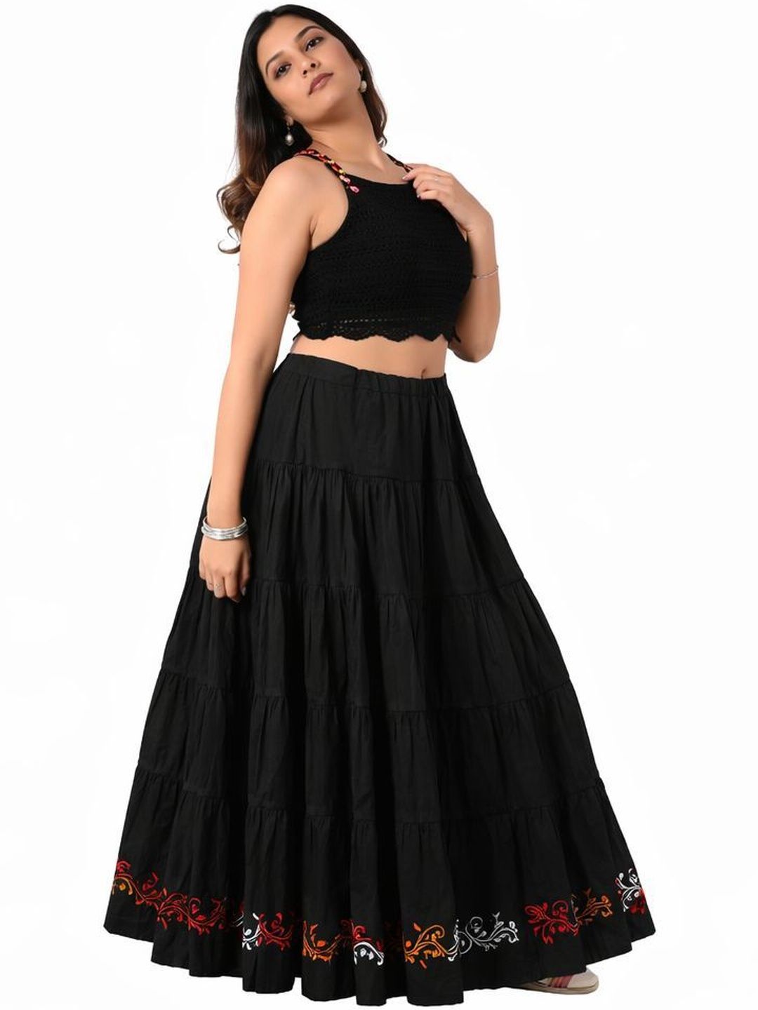 Fabrika16 Women Pure Cotton Self Design Maxi Flared Skirt-picture-33