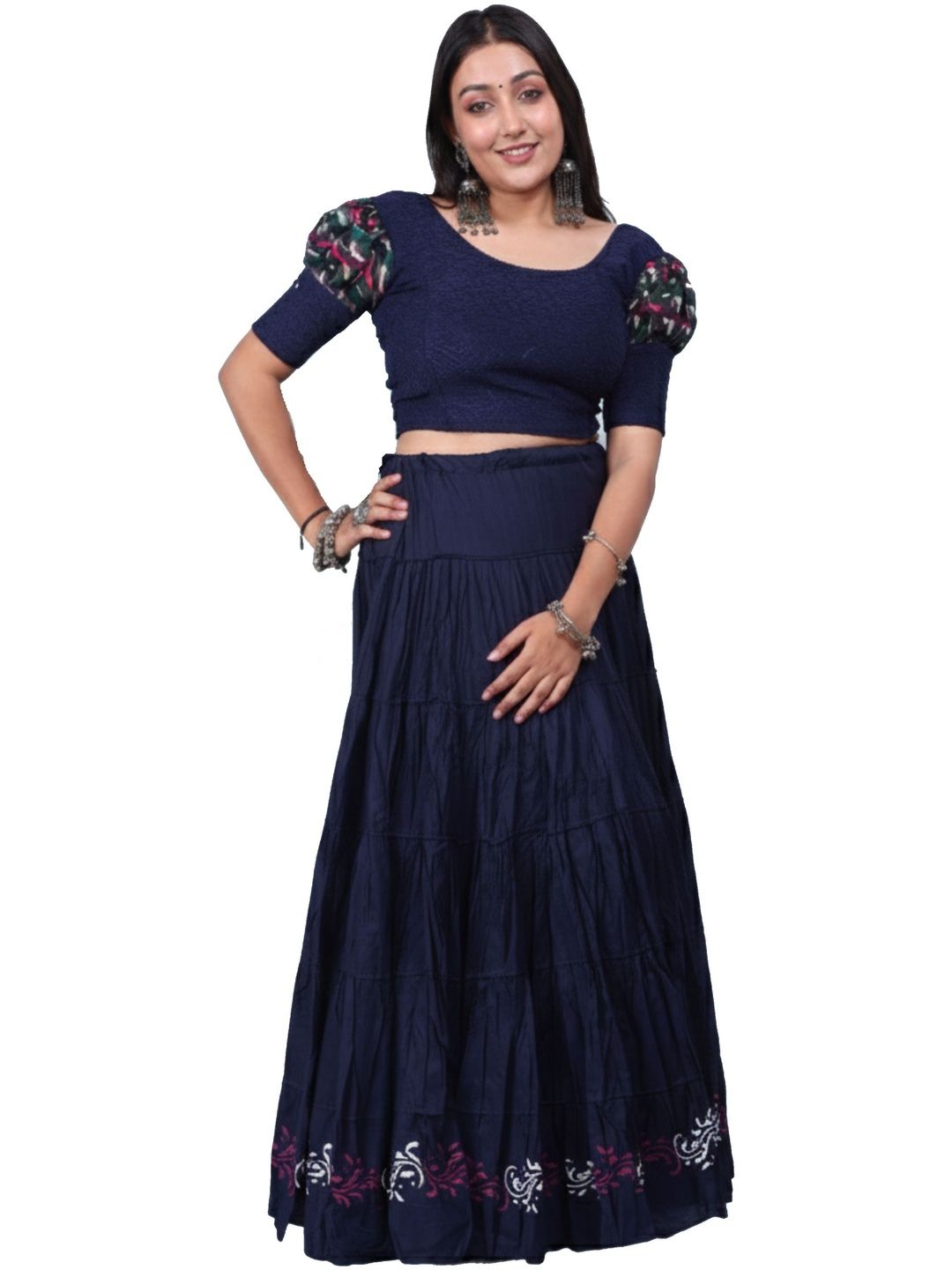 Fabrika16 Women Pure Cotton Self Design Maxi Flared Skirt-picture-11