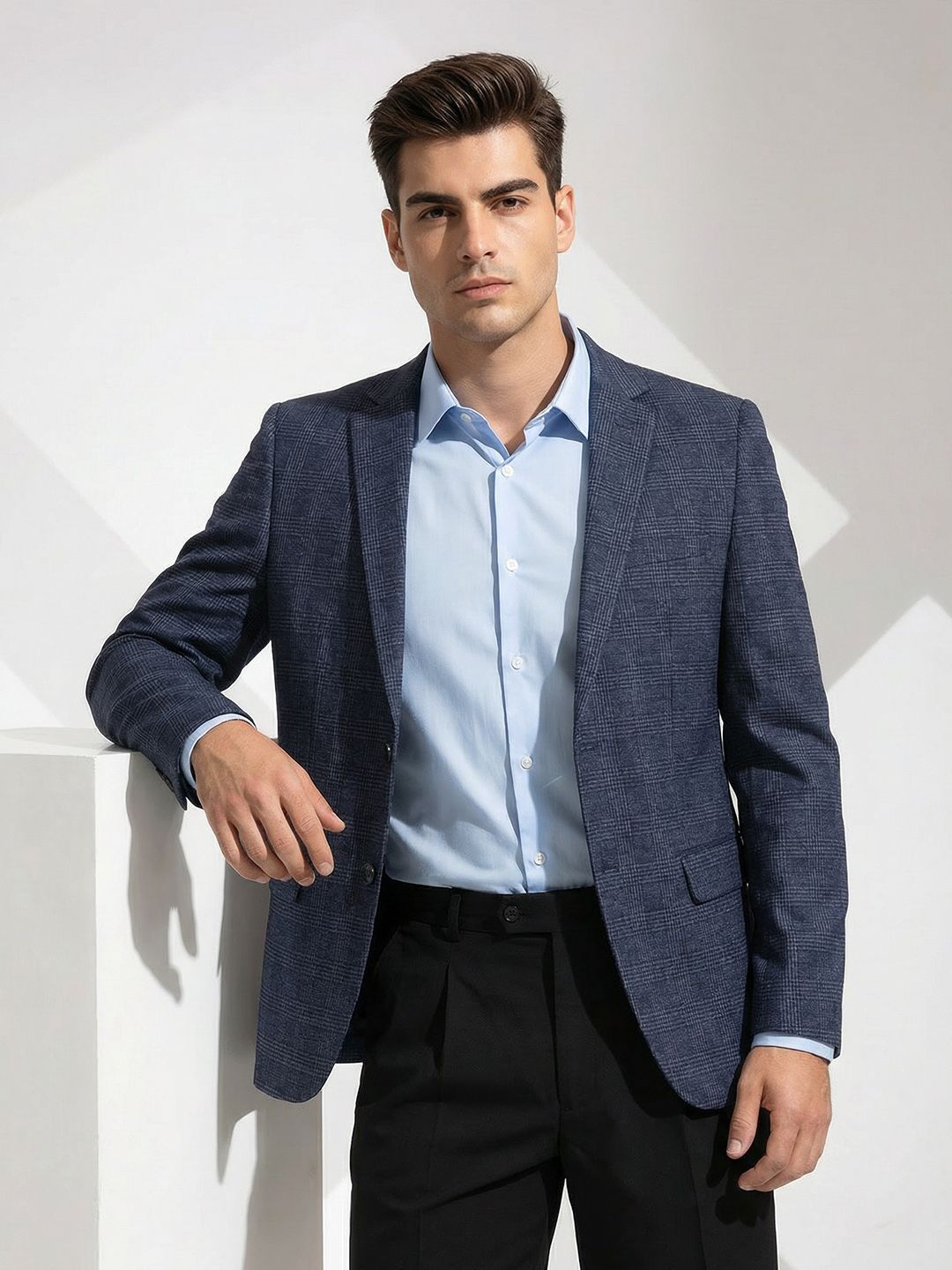 INVICTUS Single Breasted Checked Notched Lapel Collar Formal Blazer-picture-46