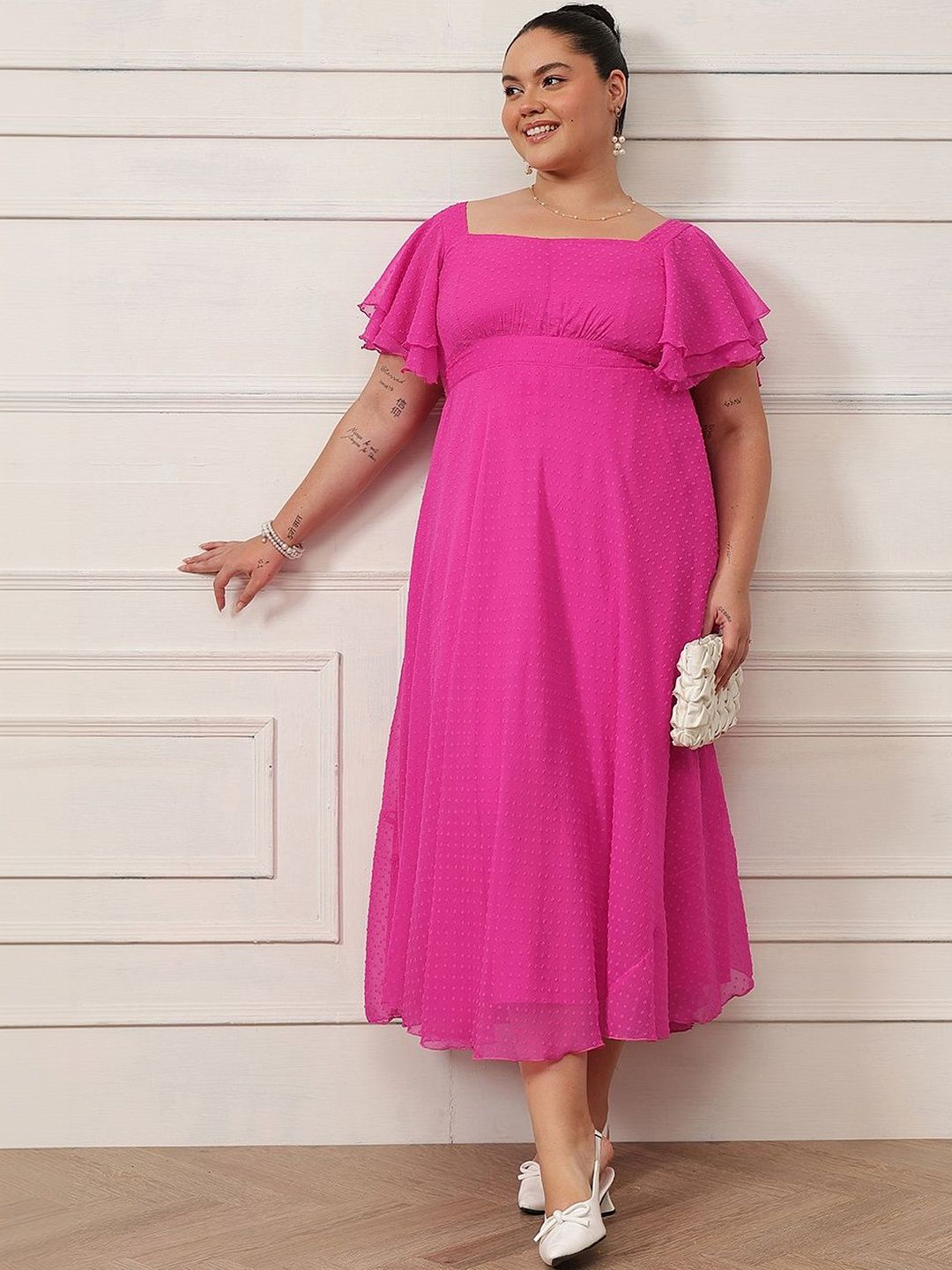 Antheaa Curve Flutter Sleeve Ruffled Chiffon Maxi Midi Dress-picture-19