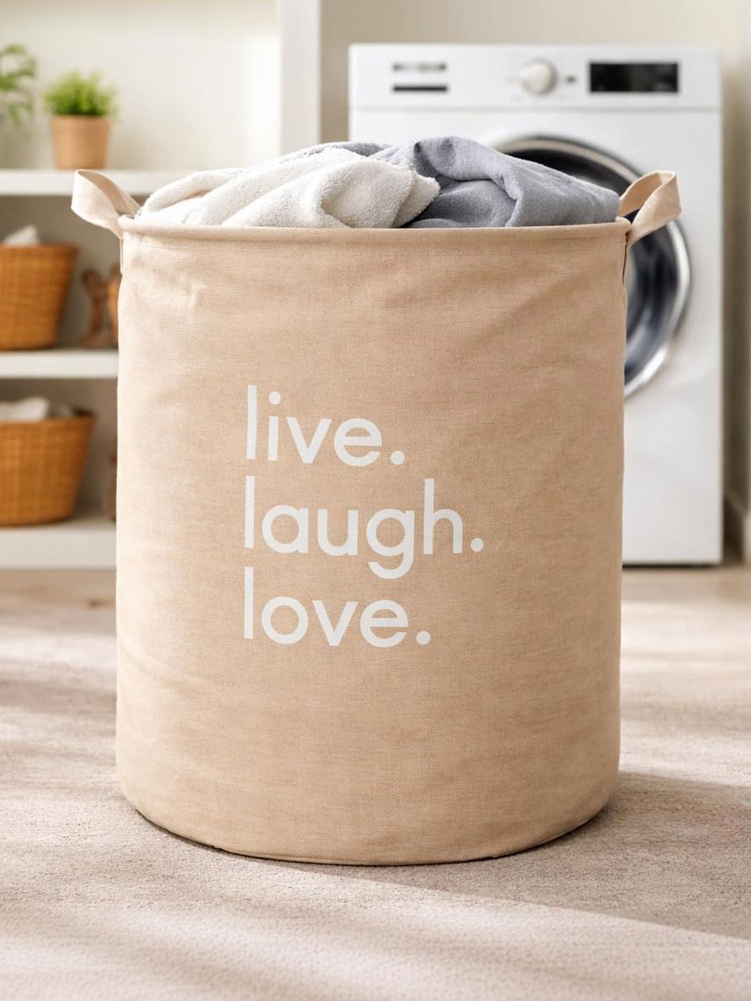 DecorTwist Beige Jute Laundry Bag-image-45