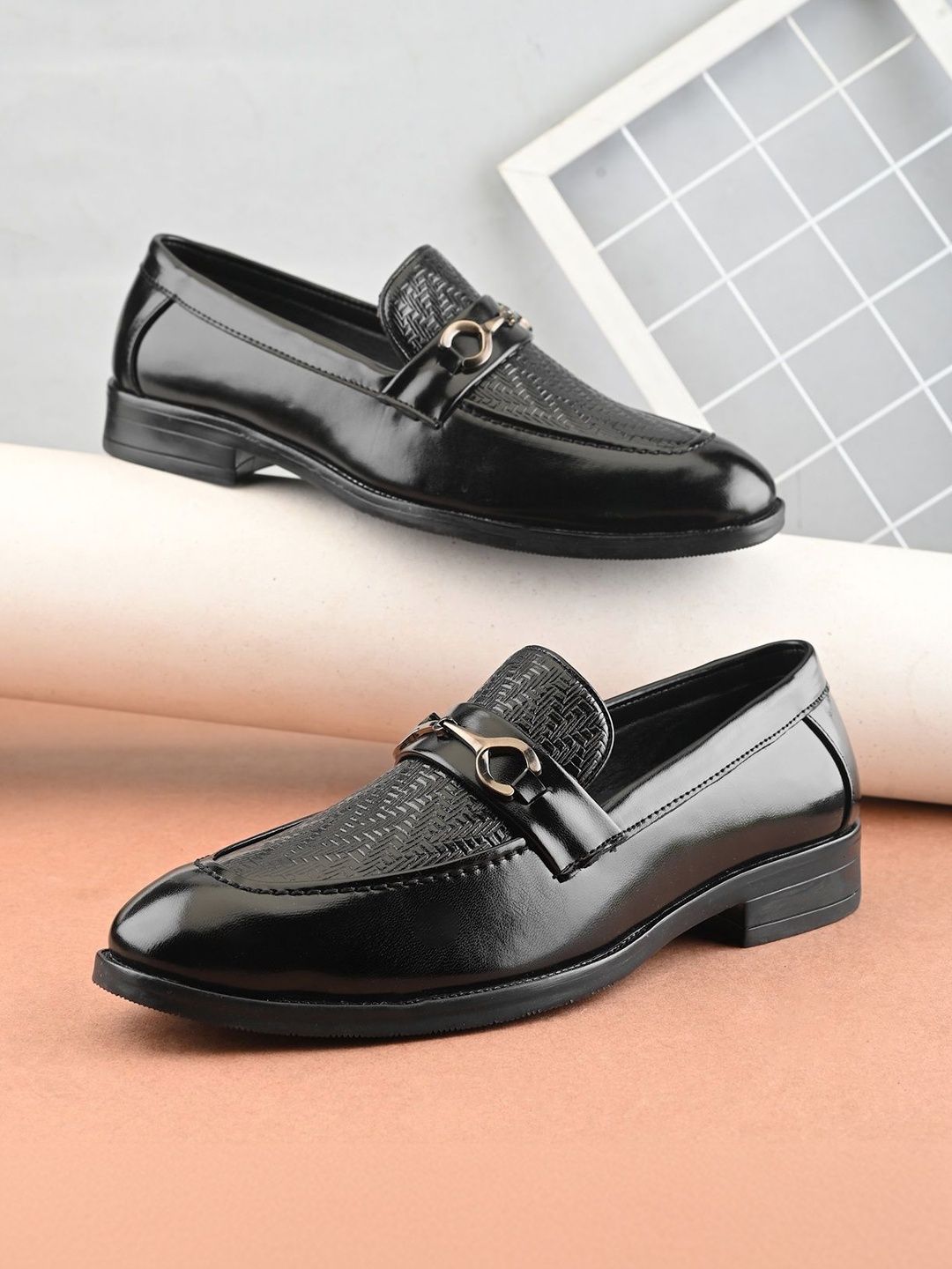 House of Pataudi Men Textured Slip-on Light Weight Comfort Formal Loafers-picture-36