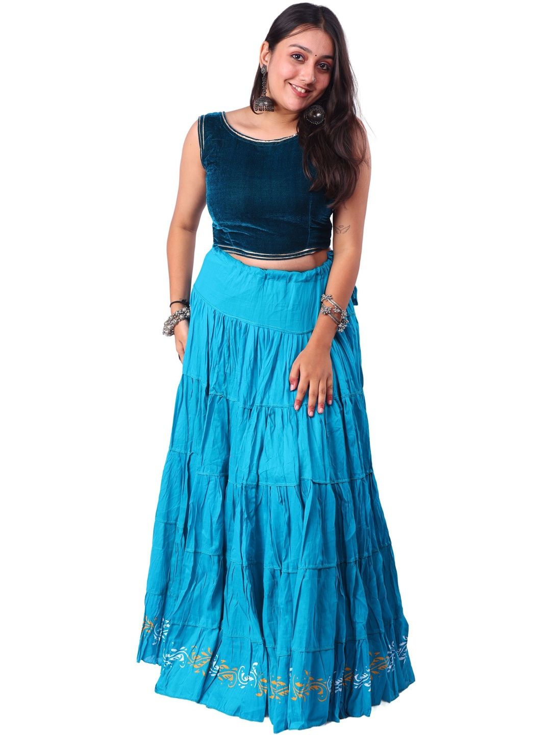 Fabrika16 Women Pure Cotton Self Design Maxi Flared Skirt-picture-36