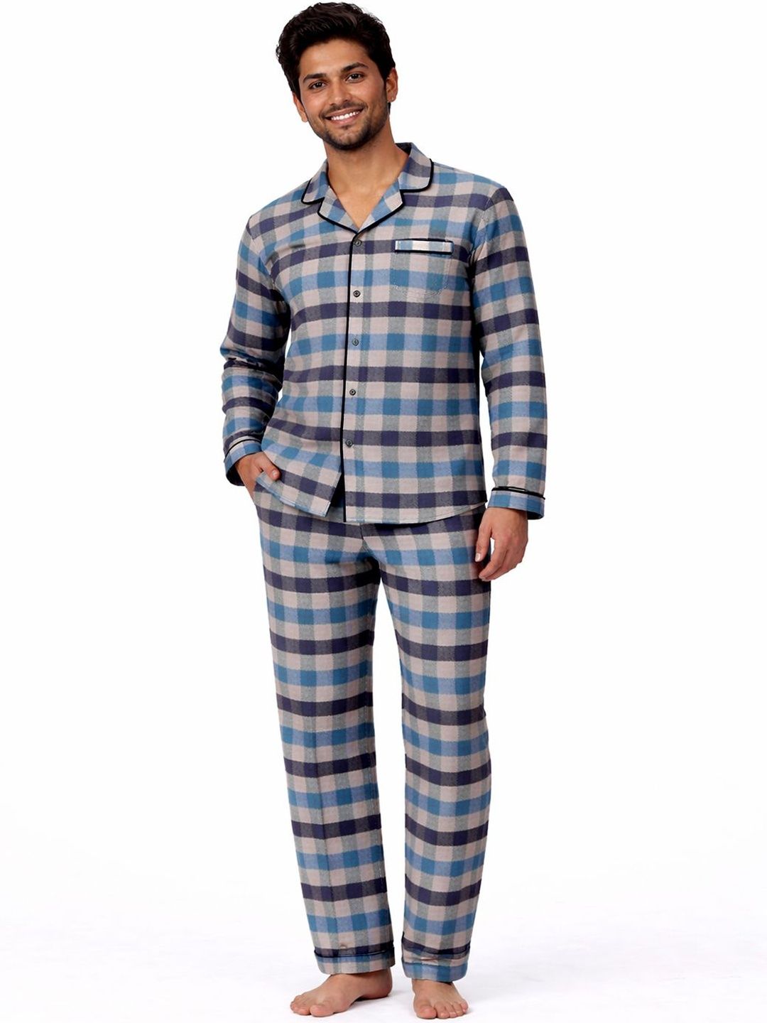 Nite Flite Men Pure Cotton Printed Checked Night suit-picture-17