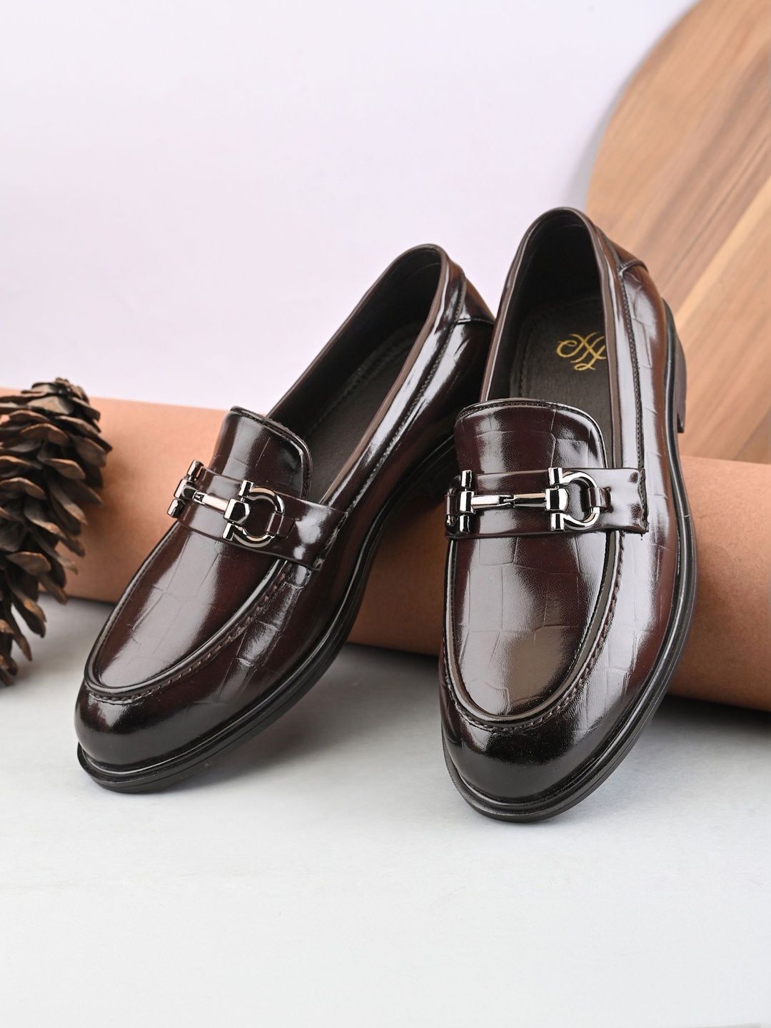 House of Pataudi Men Textured Slip-on Light Weight Comfort Formal Loafers-picture-58