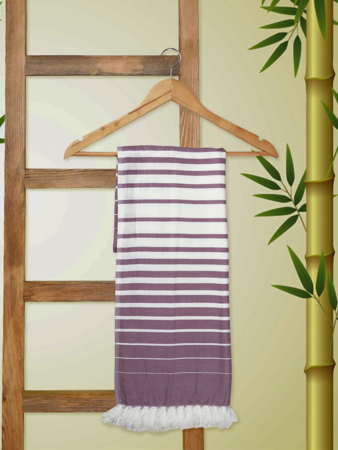 Ramraj Multicoloured & Grey 1 Striped Bamboo 300 GSM Bath Towel-image-16