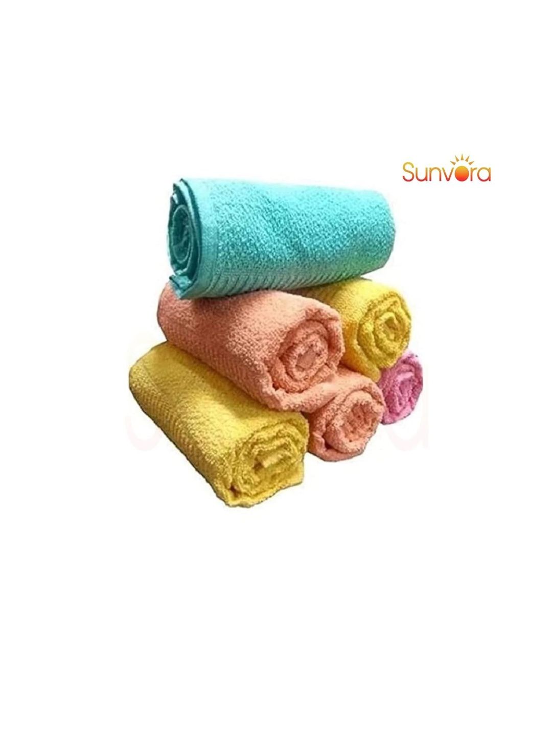 Sunvora Set Of 6 Yellow & Turquoise Blue 450 GSM Microfiber Face Towels-image-27