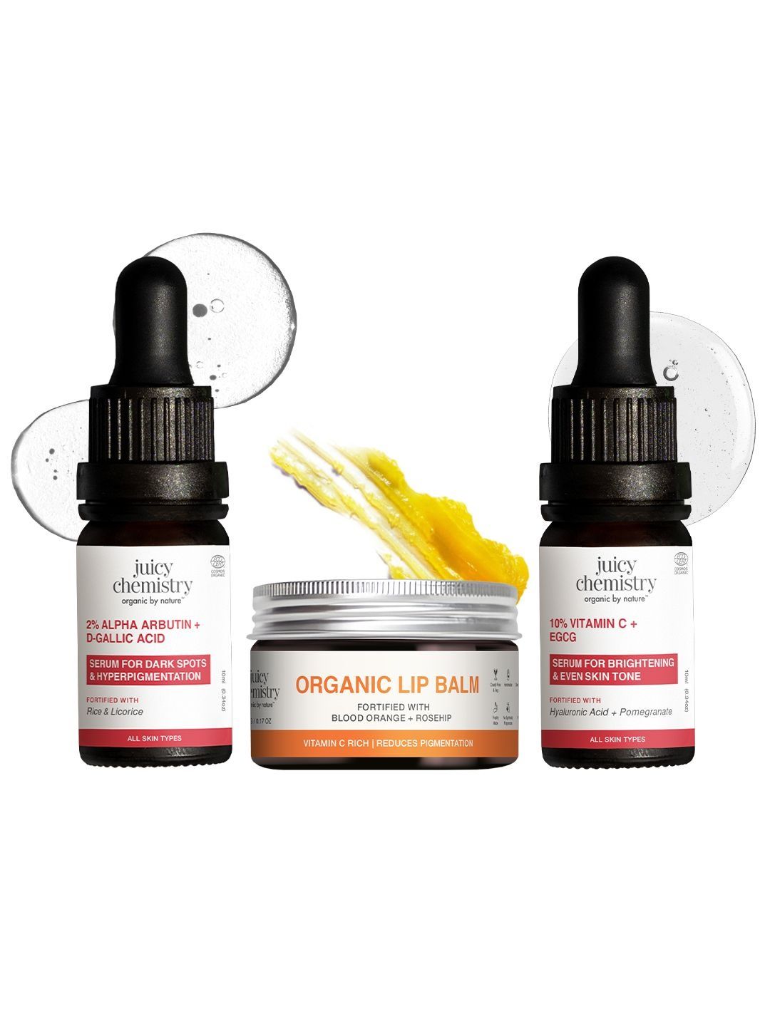 Juicy Chemistry Set Of 3 Vitamin C Serum -10 ml & Alpha Arbutin Serum-10 ml with Lip Balm-picture-19