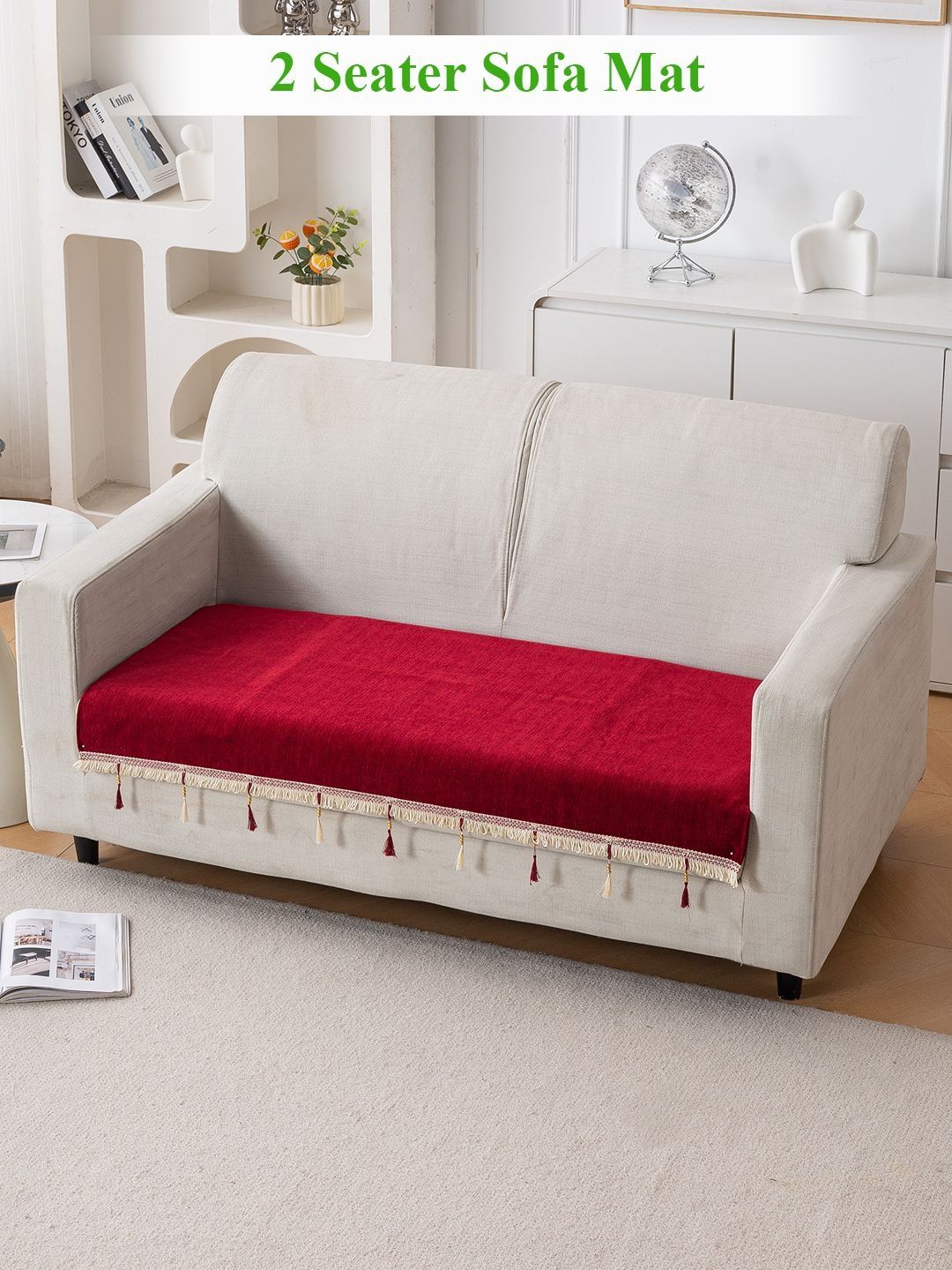 HOKIPO Maroon & Red Solid 1 Piece Sofa Cover Without Arms-image-17