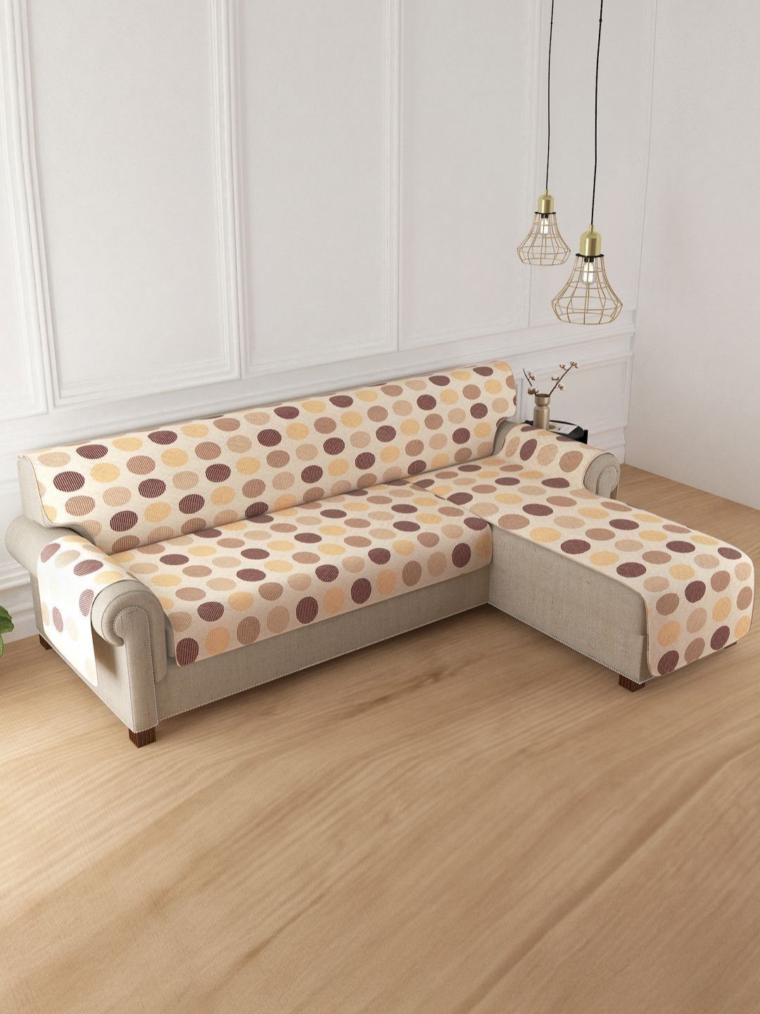 HOKIPO Beige Printed 1 Piece Sofa Cover With Arms-picture-47