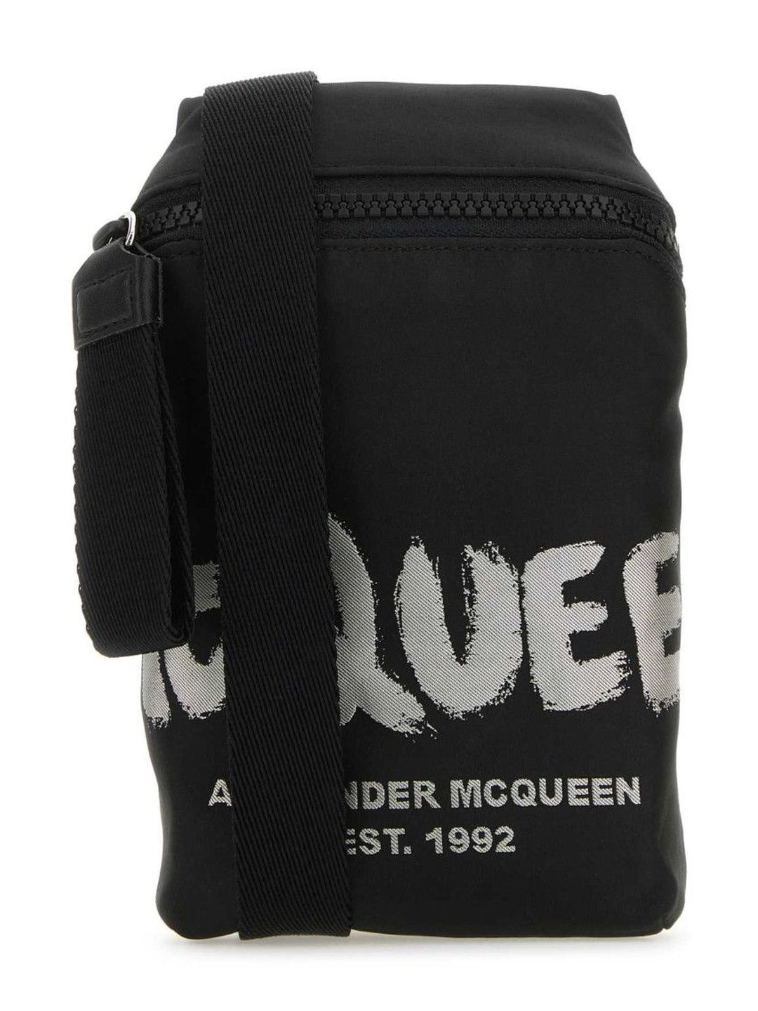 Black fabric McQueen Graffiti crossbody bag-image-13