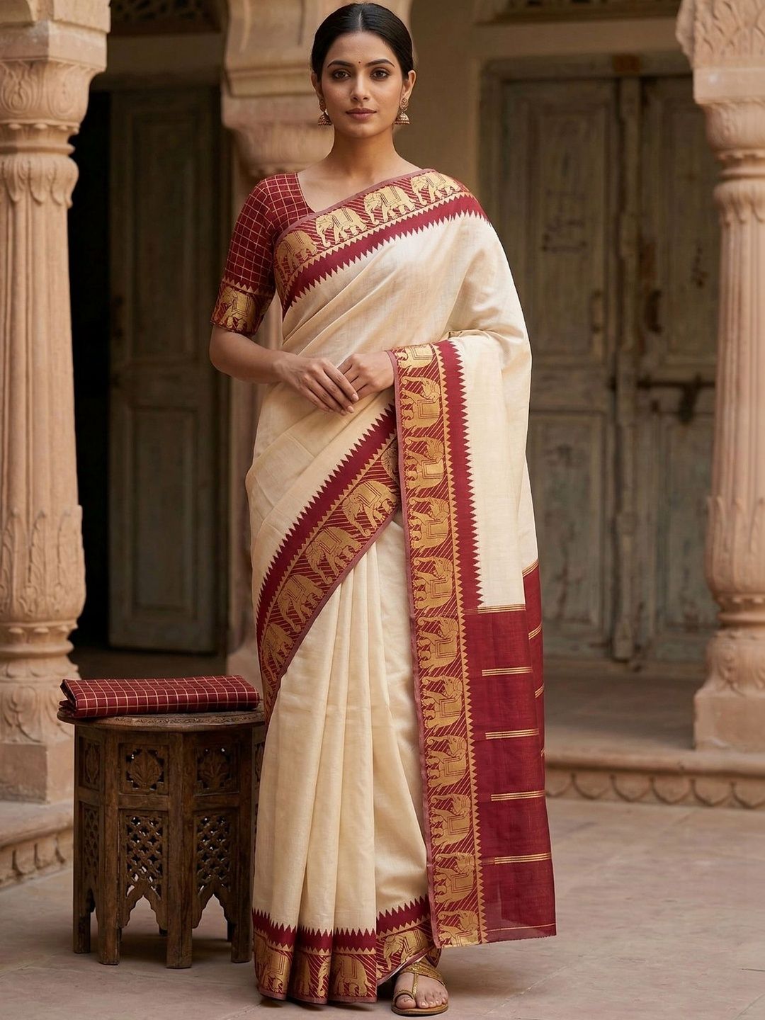 KALINI Women Silk Blend Ethnic Motifs Zari Saree-image-1