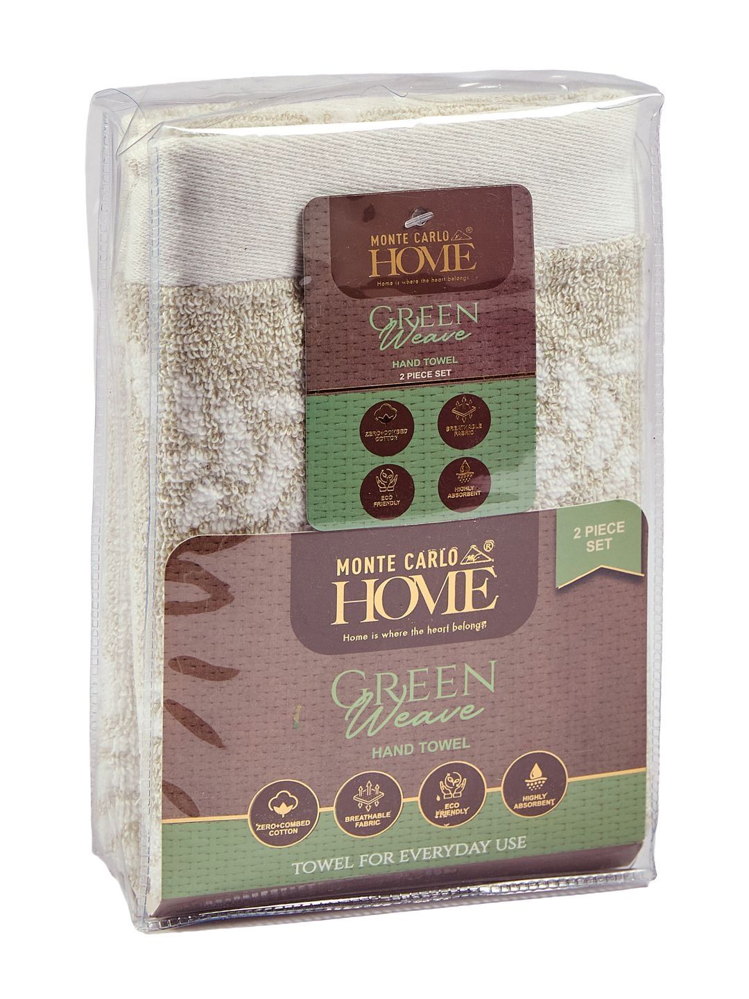 Monte Carlo 2-Pcs Beige & White Textured Pure Cotton 500 GSM Hand Towels-picture-31