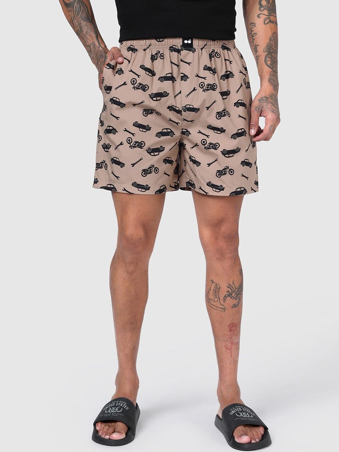 Bewakoof Men Warm Taupe Brown All Over Printed Boxers-picture-10