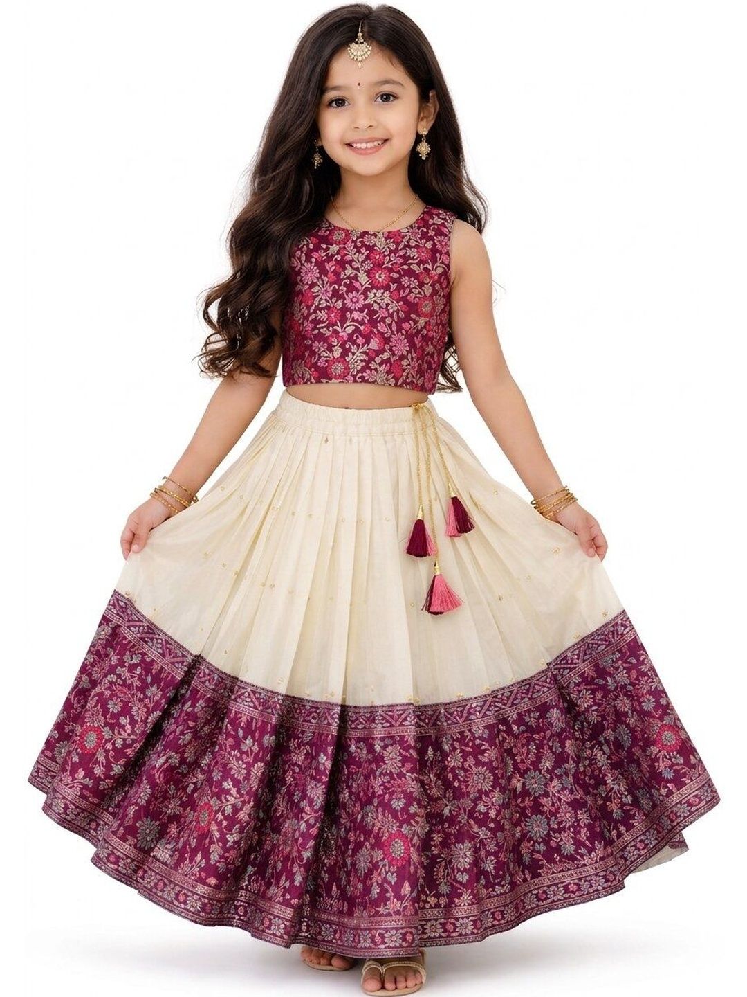 MAMERU Girls Embroidered Block Print Ready to Wear Lehenga &-picture-46